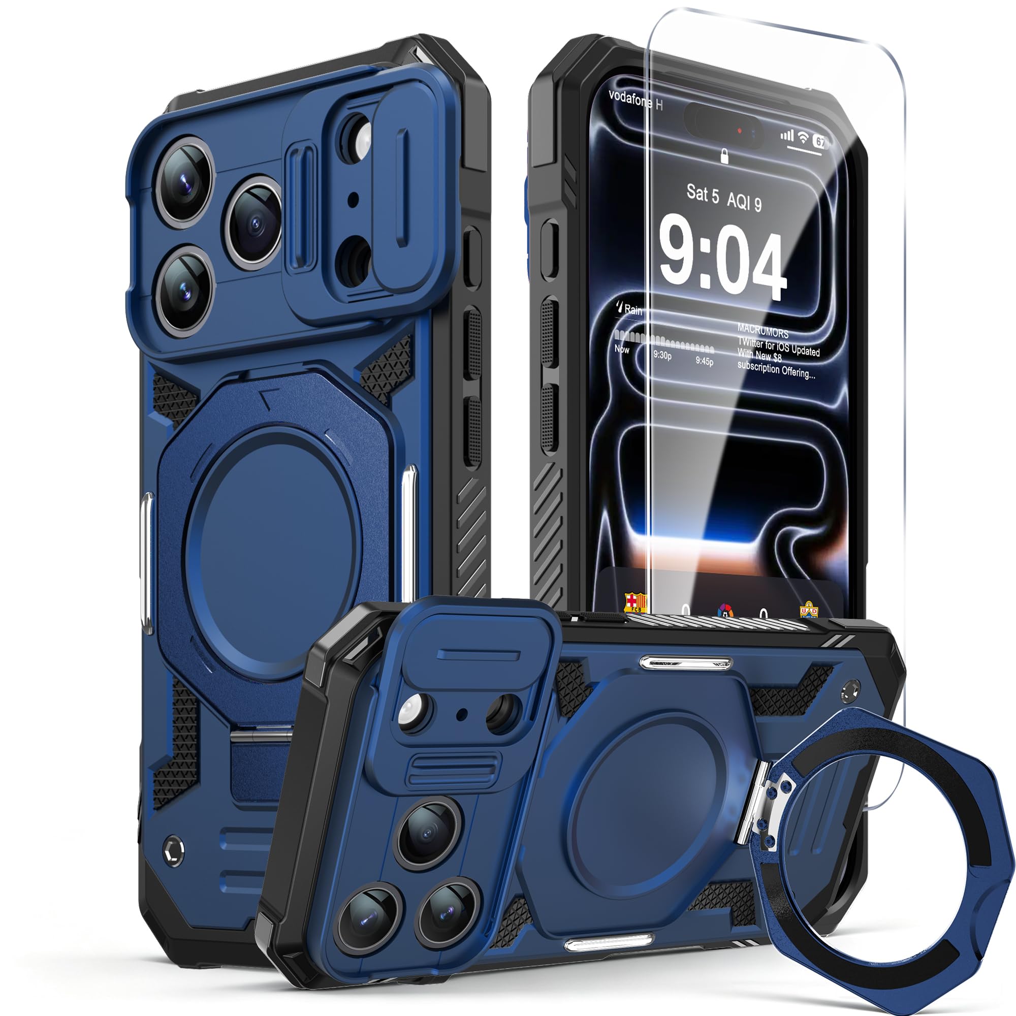 DEERLAMN Magnetic Stand Case for iPhone 18 Pro & iPhone 17 Pro, Blue
