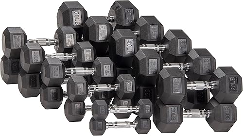 Vista 11 de Signature Fitness Juego de mancuernas hexagonales con revestimiento de goma premium, varios paquetes