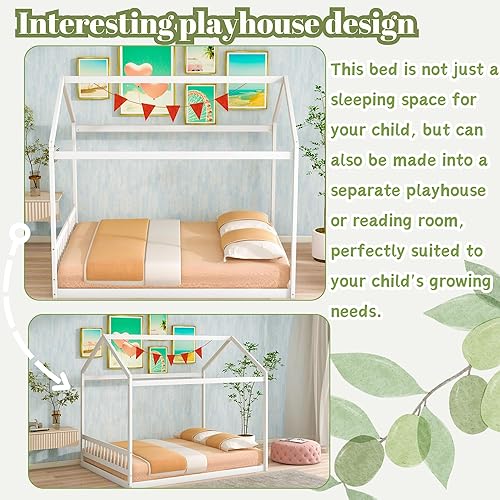 Miniatura 52 de Bellemave Cama de casa Queen con techo de madera, camas Montessori para niños, marco de cama de piso de madera para niñas, niños, adolescentes y Gris