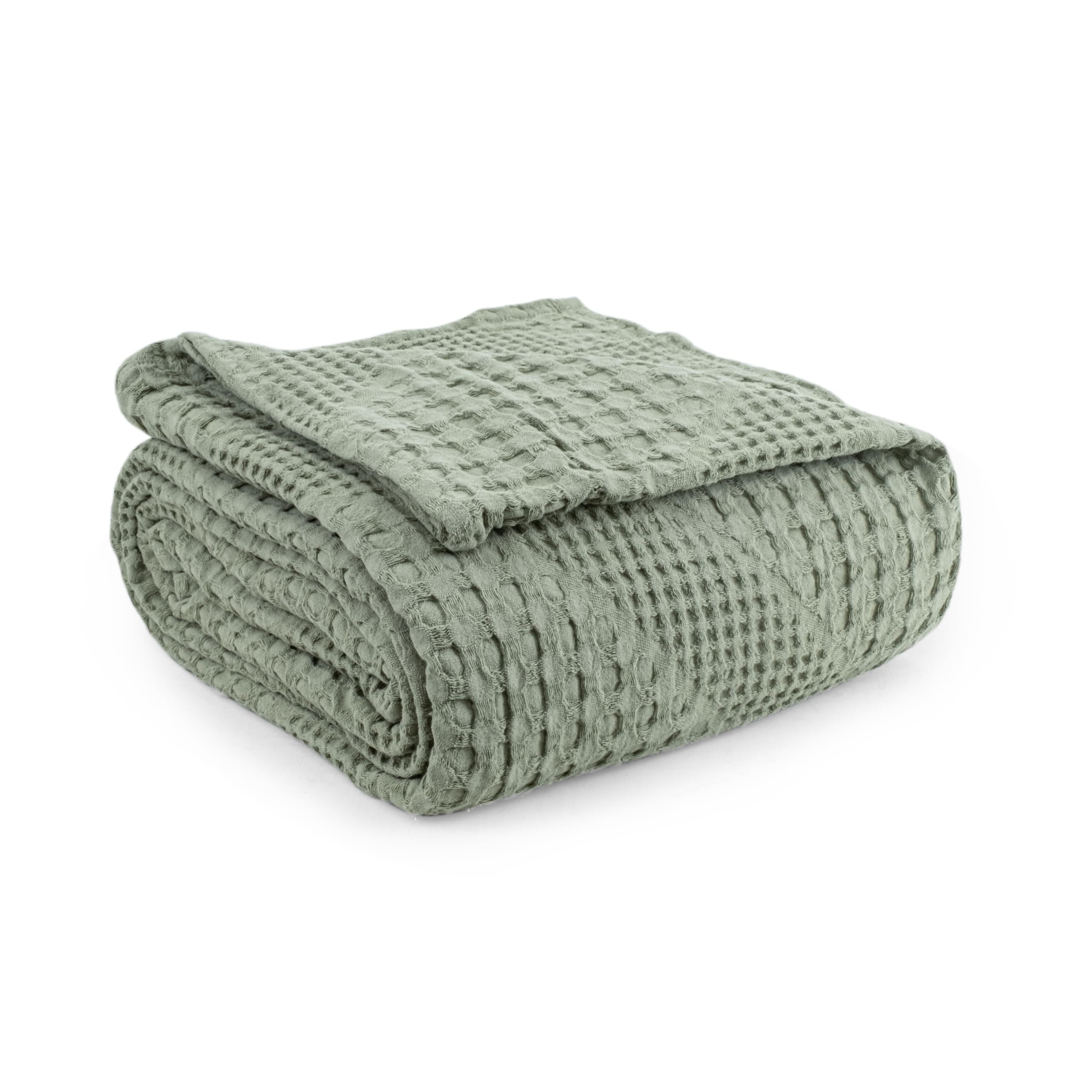 Milam London Manta Sofa 100% Algodón - Plaid Cama Individual - Manta de Verano Colcha Sofa y Sillón - Suave - 120 x 180 cm Verde Salvia