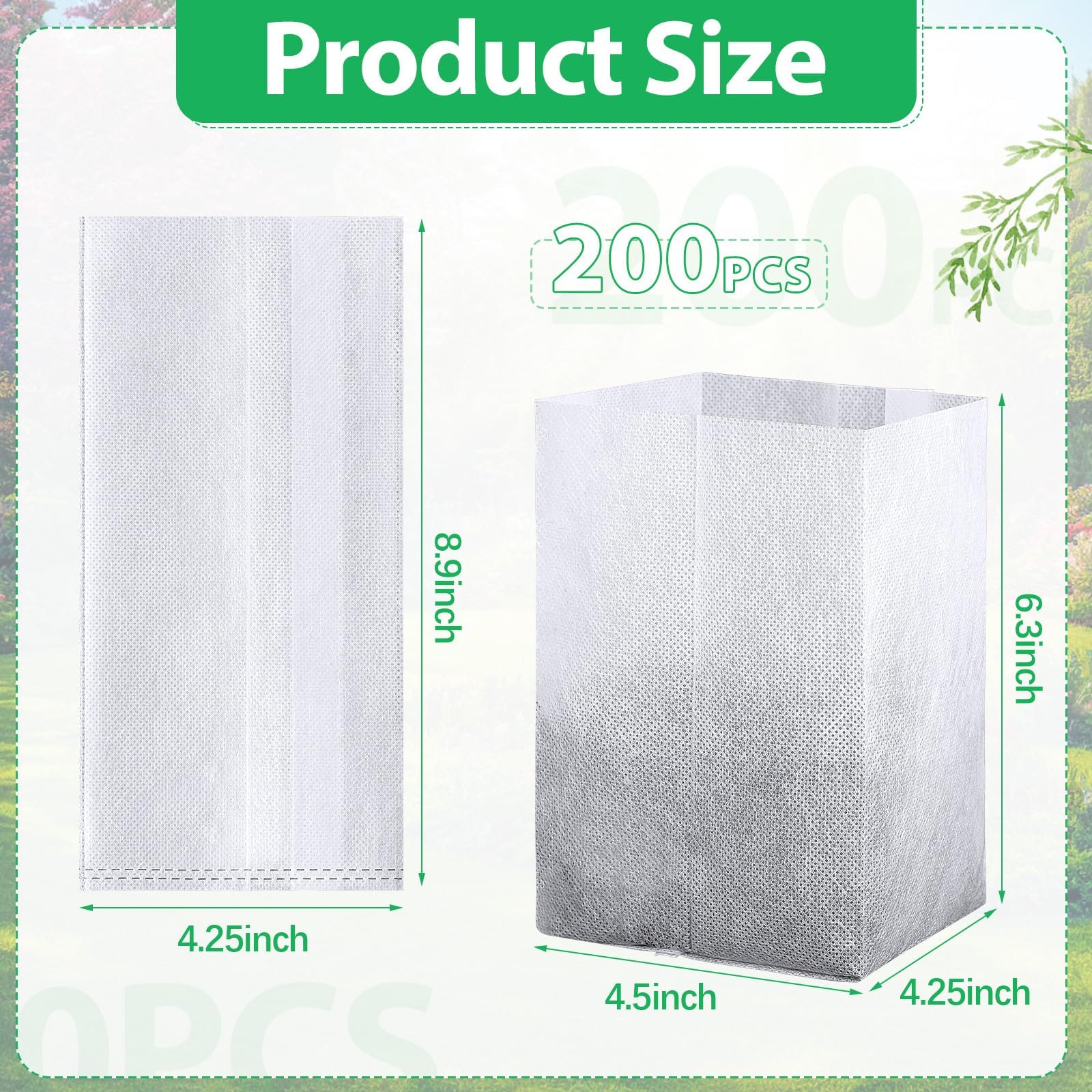 Augshy Lot de 200 sacs de culture non tissés pour pépinière - Sacs de plantation pour légumes, fleurs, fruits, arbres (22,9 x 22,9 cm)