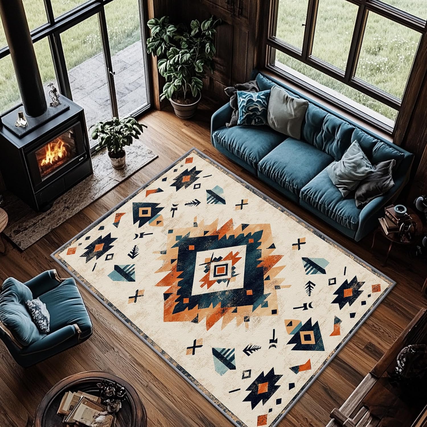 Native American Rugs for Living Room - Aztec Rug, 2x3 Rug, Southwestern Indian Area Rug, Geometric Rustic Door Mat, Washable & Non Slip & Soft Small Carpet, Aztec Home Decor