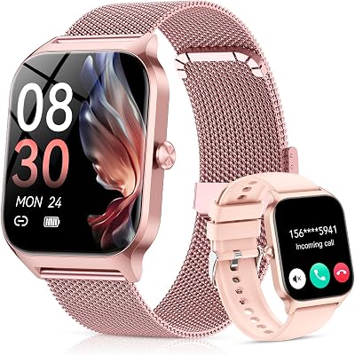 💎 72% MEGA DEAL! CASCHO Montre Connectée Femme avec Appel Bluetooth, 1.85″ HD Smartwatch Femme avec Fréquence Cardiaque/Sommeil/SpO2, 120+ Modes Sportifs, IP68 étanche, Fitness Tracker Watch pour Android iOS-Or Rose