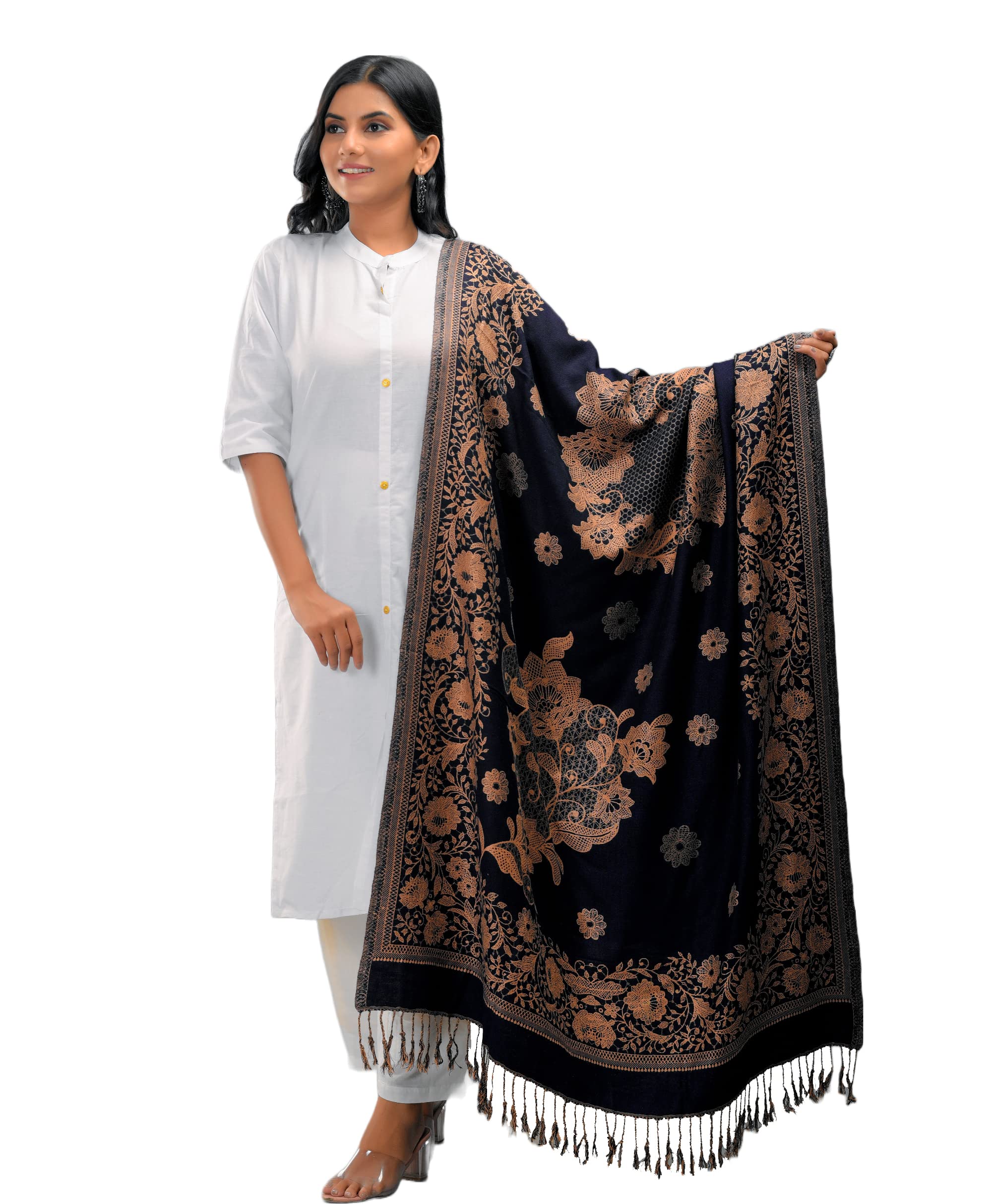 zingle Girls Women's Printed Designed Winter Wear Fine Woolen Shawl With Border Work (pack of 1)-picture-40