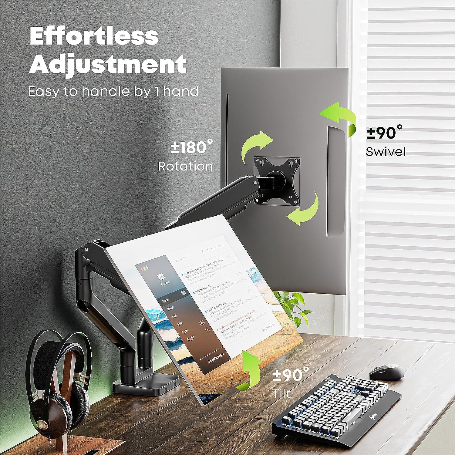 Doppio braccio per monitor per schermi da 17"-35", supporto per monitor per impieghi gravosi con 16 kg per braccio, rotazione e inclinazione regolabili in altezza, VESA 75/100 mm