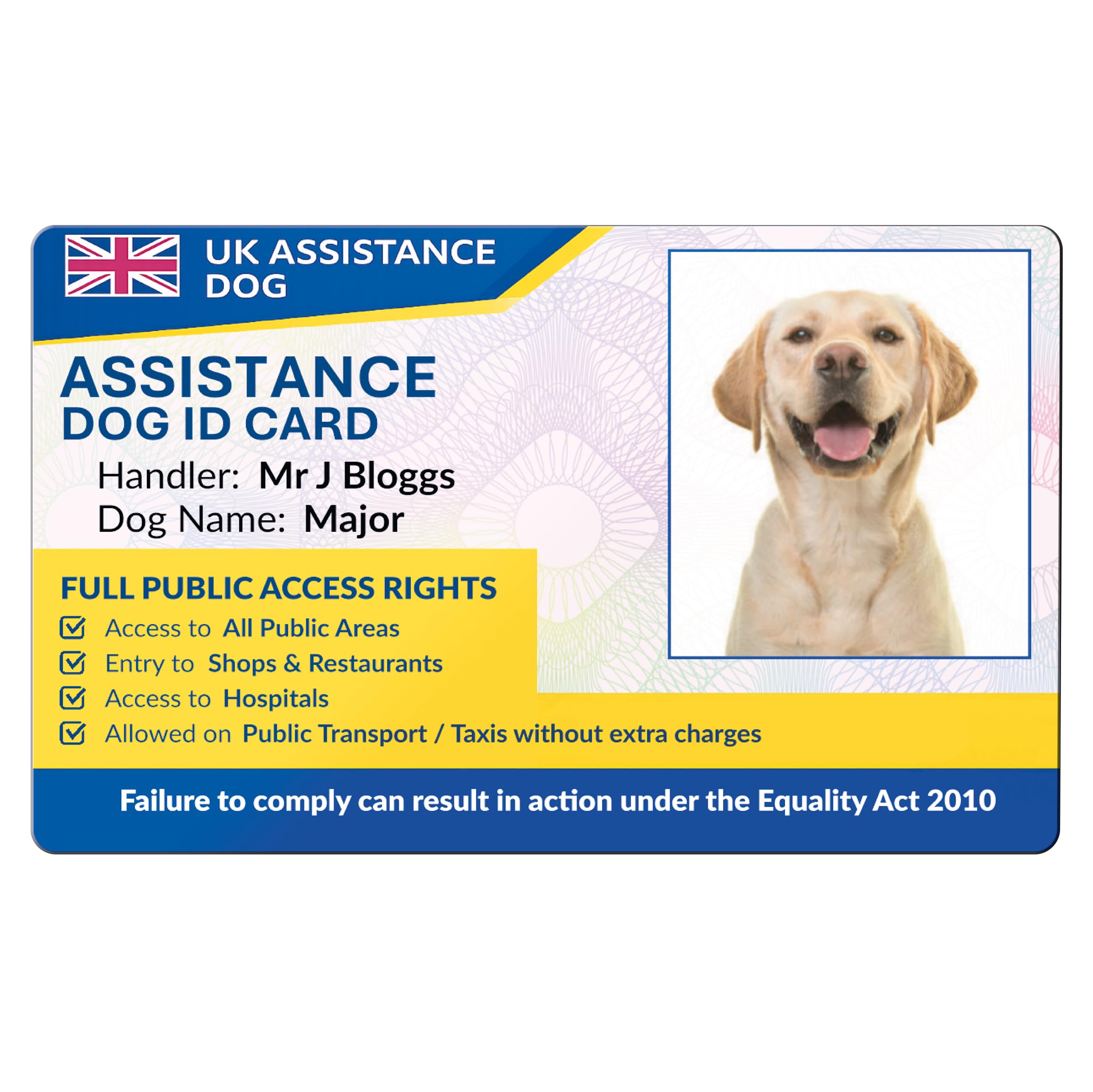 UK Assistance Dog ID Card – Photo ID, Equality Act 2010 Access Rights Card – Personalised with Dog & Handler Details – CR80 PVC Card
