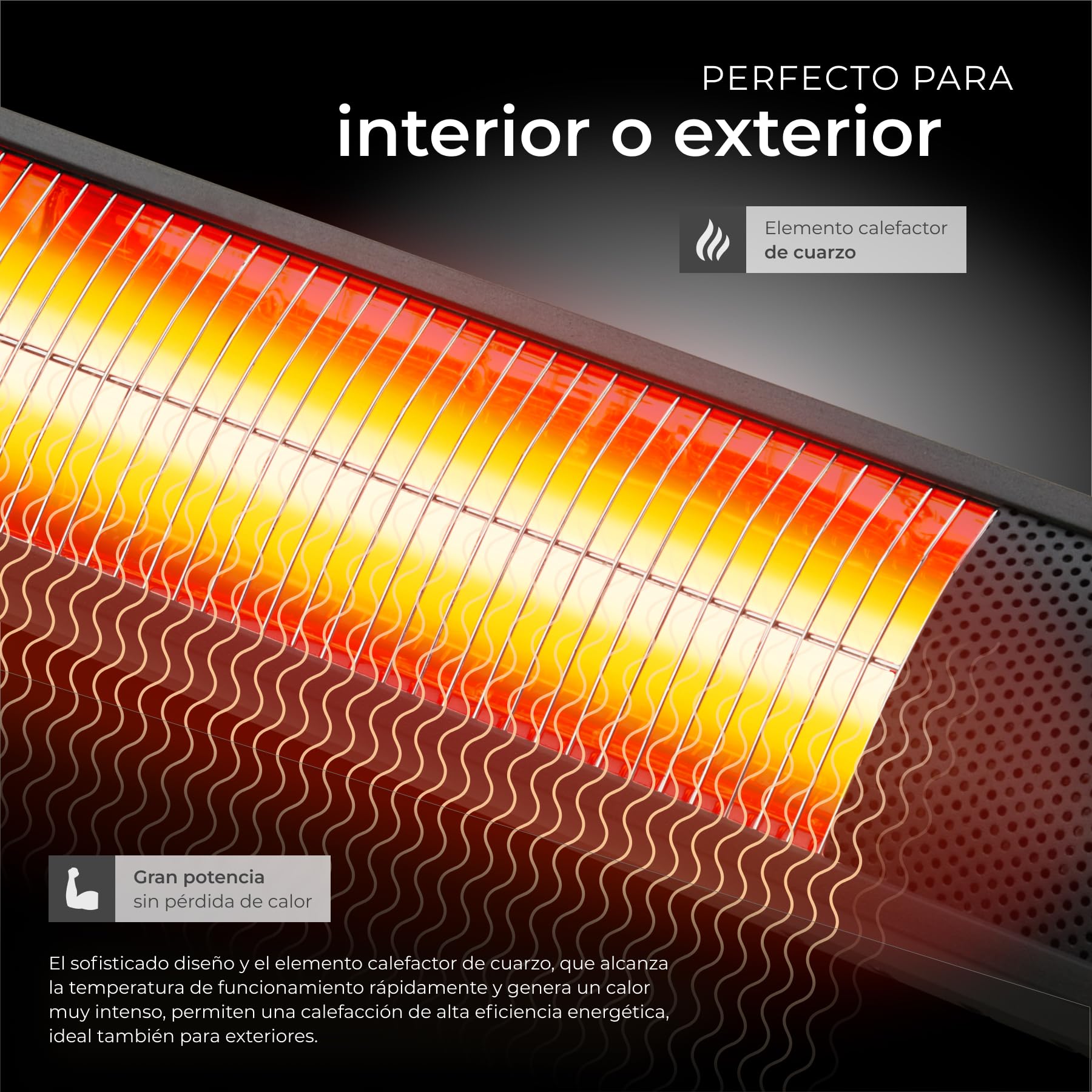 tectake® Calentador Infrarrojo Inclinable para Interiores y Exteriores, 3 Niveles de Potencia, Control Remoto, Aluminio Inoxidable, Calefactor Pared, Calefactor Bajo Consumo, Sin Pérdida de Energía