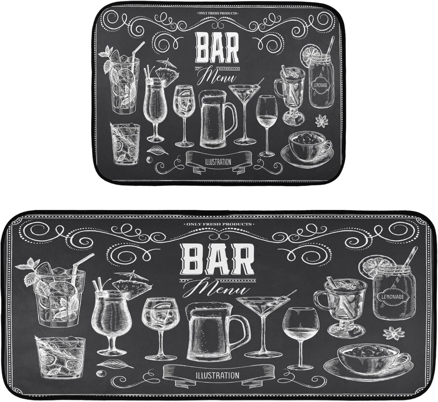 Amazon.com: Cocktail Kitchen Rugs and Mats Set - 2 Washable Runner Rugs ...