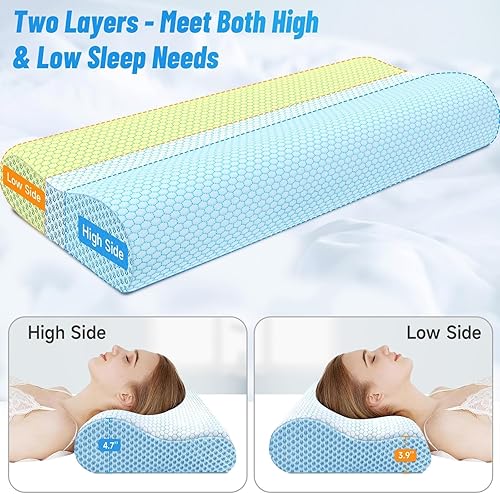 Miniatura 5 de CloudBliss Almohada de espuma viscoelástica, almohada cervical ergonómica con contorno de cuello para dolor de espalda y hombros, almohada