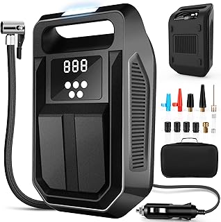 Tire Inflator Portable Air Compressor 12V DC Car Air Pump with Digital Display, LED Light, Auto Shut Off Function, Set of ...