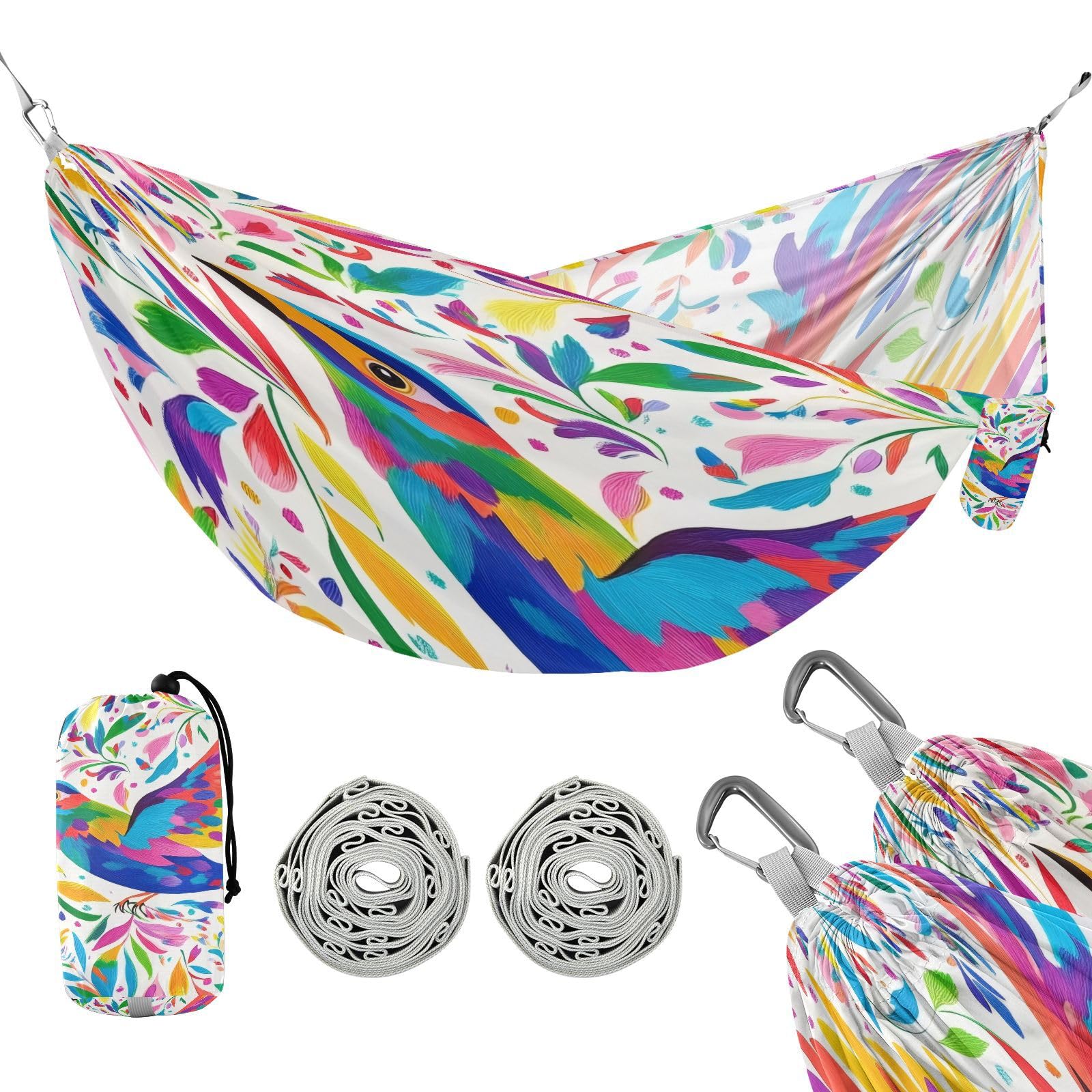 Haskirky Mexican Floral Bird Camping Hammock, Single Portable Hammocks with Tree Straps & Attached Carry Bag, 330Lbs Capacity Perfect for Outside Indoor Hiking Beach Backpack Travel