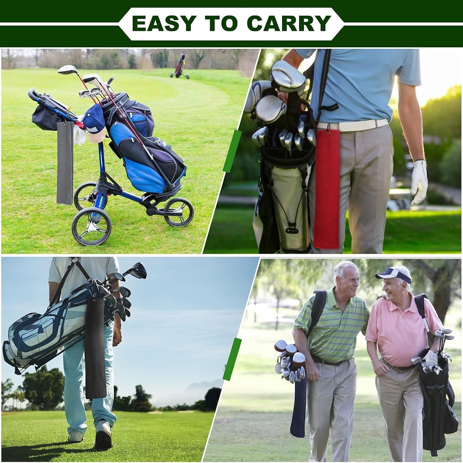 Zacro Golf Towels Set - Pack of 4 Microfiber Waffle Pattern Golf Towels with Clip, 1 Golf Club Brush with Retractable Zip-line Aluminum Carabiner for Golfers