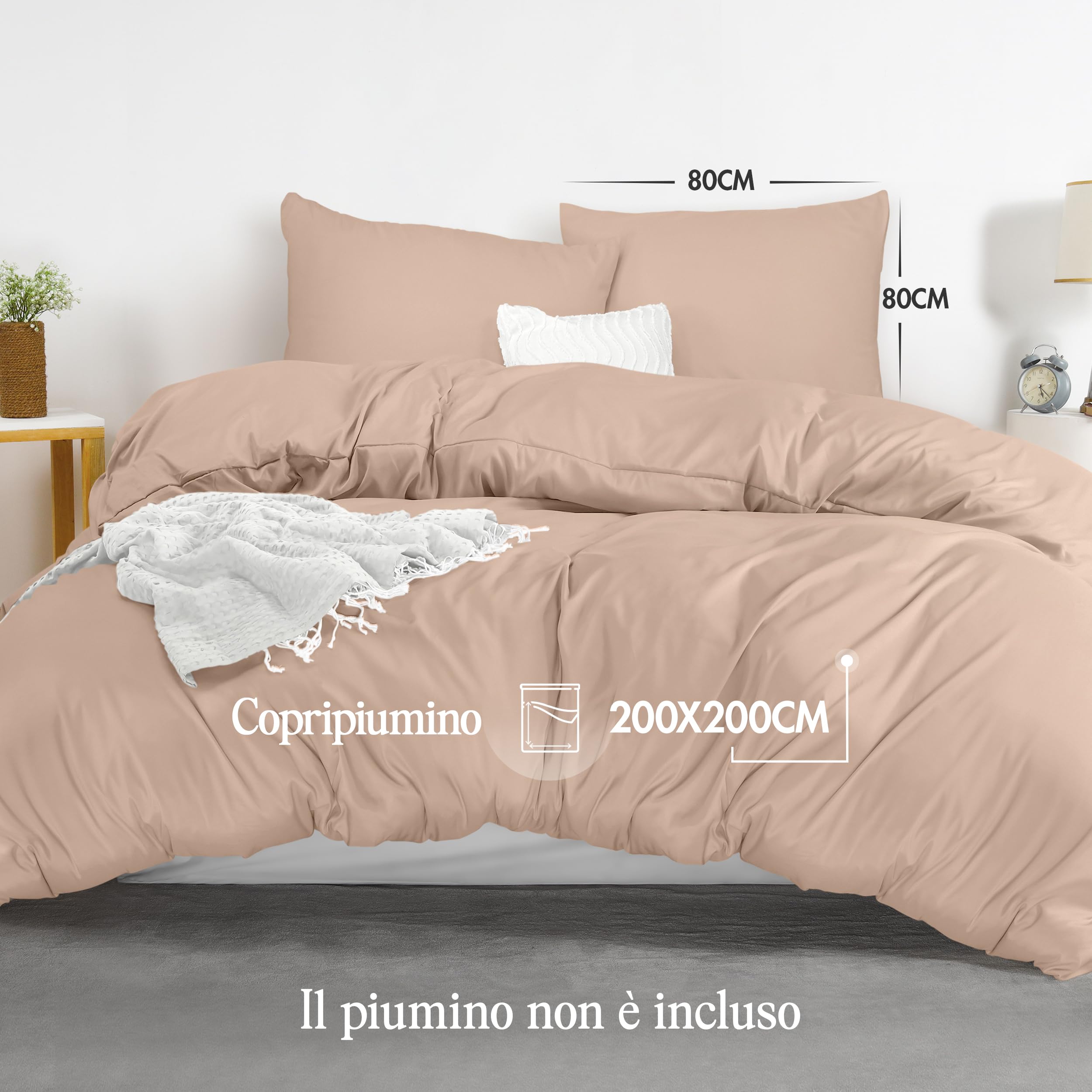 Utopia Bedding Copripiumino Una Piazza e Mezza - Microfibra Copripiumino 200x200cm + Federe 80x80cm - Beige