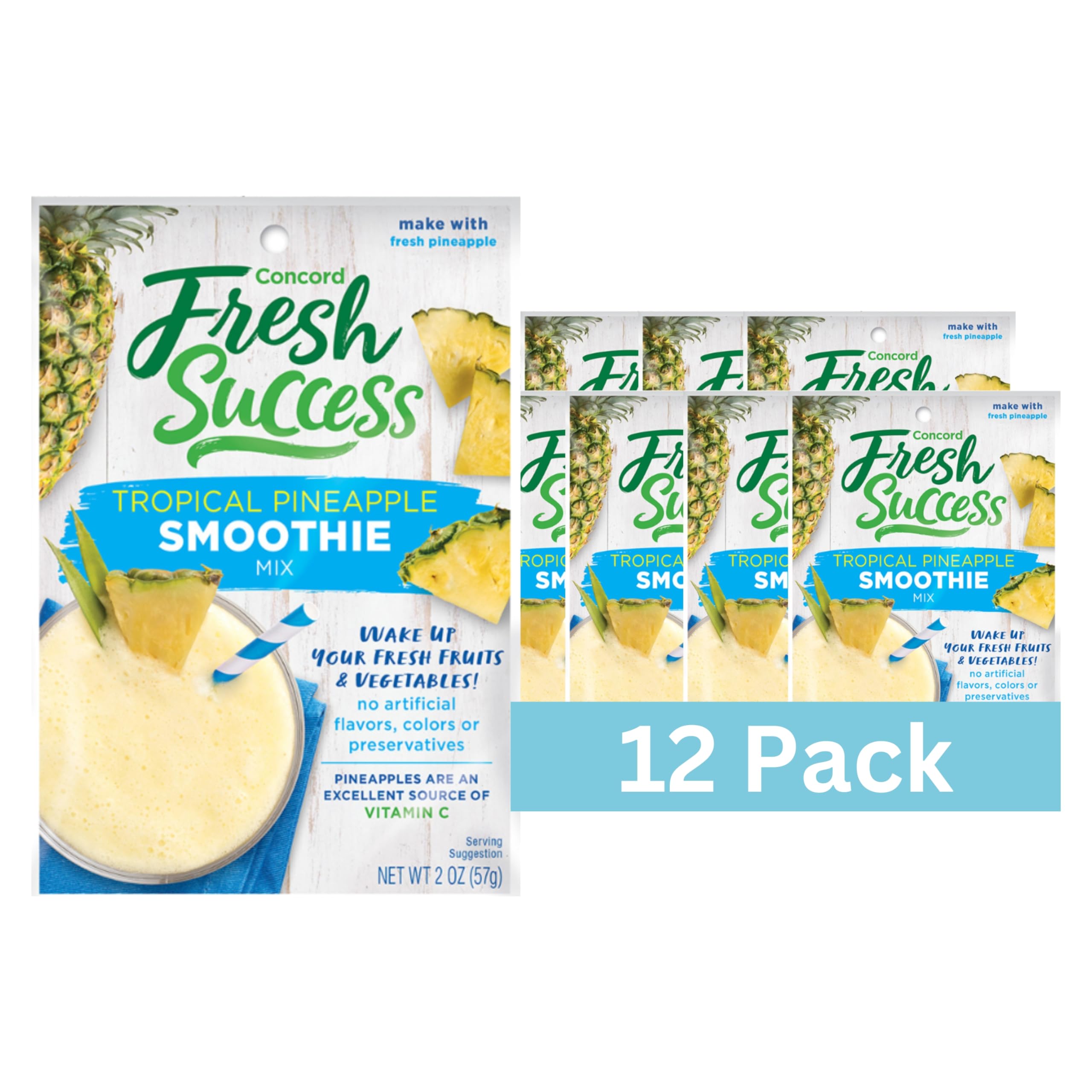 Tropical Pineapple Smoothie Mix - Fruit Flavor with No Artificial Flavors, Colors, or Preservatives - Ideal Fresh Fruit Smoothies - 2 oz Pouch for Healthy Smoothies (Pack of 12)