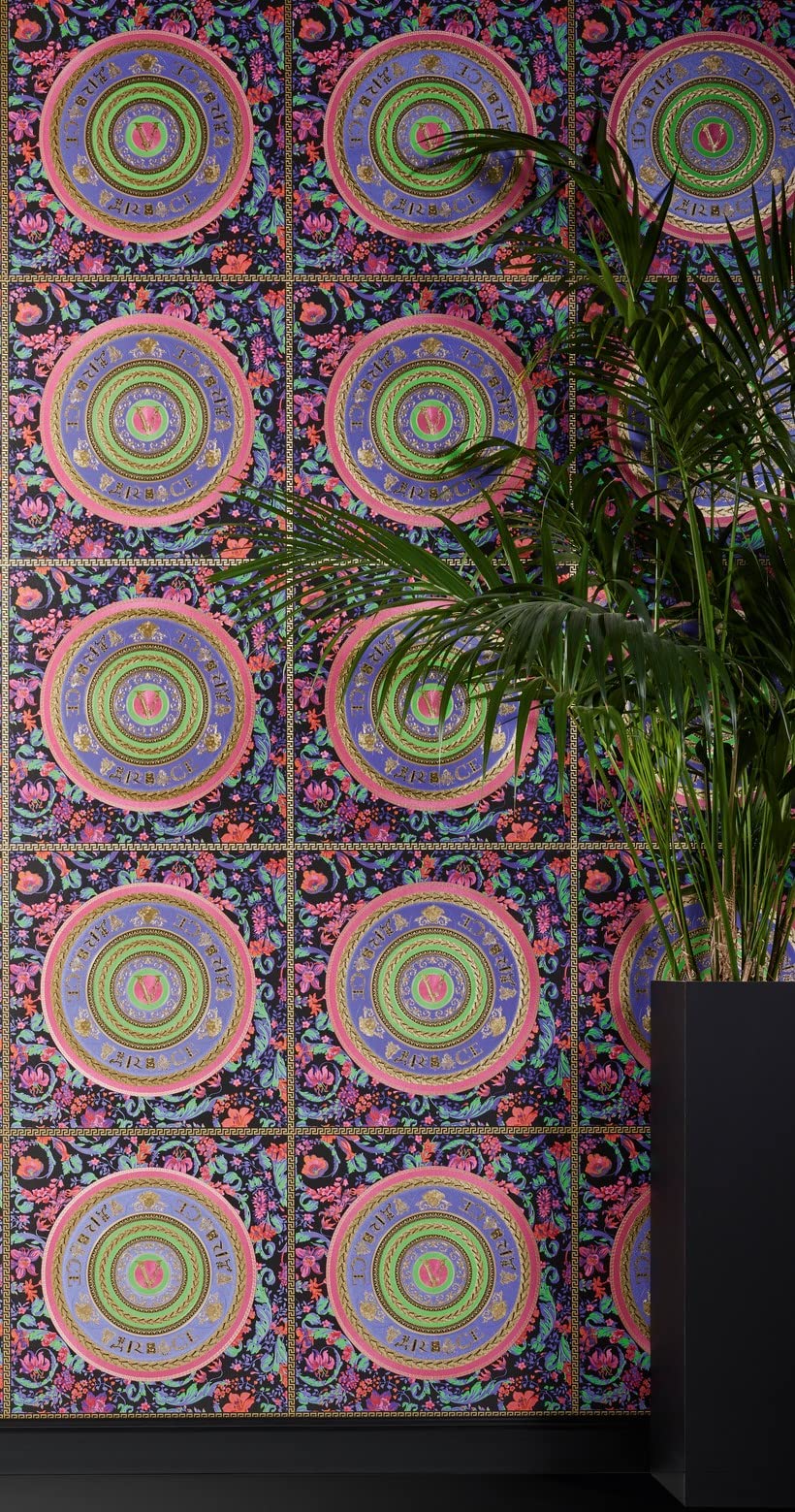 A.S. Création VERSACE WALLPAPER Blumen Luxus Tapete Floral 387051 Bunt Pink Grün Gold Schwarz Ranken Kreise10,05x0,70m Made in Germany