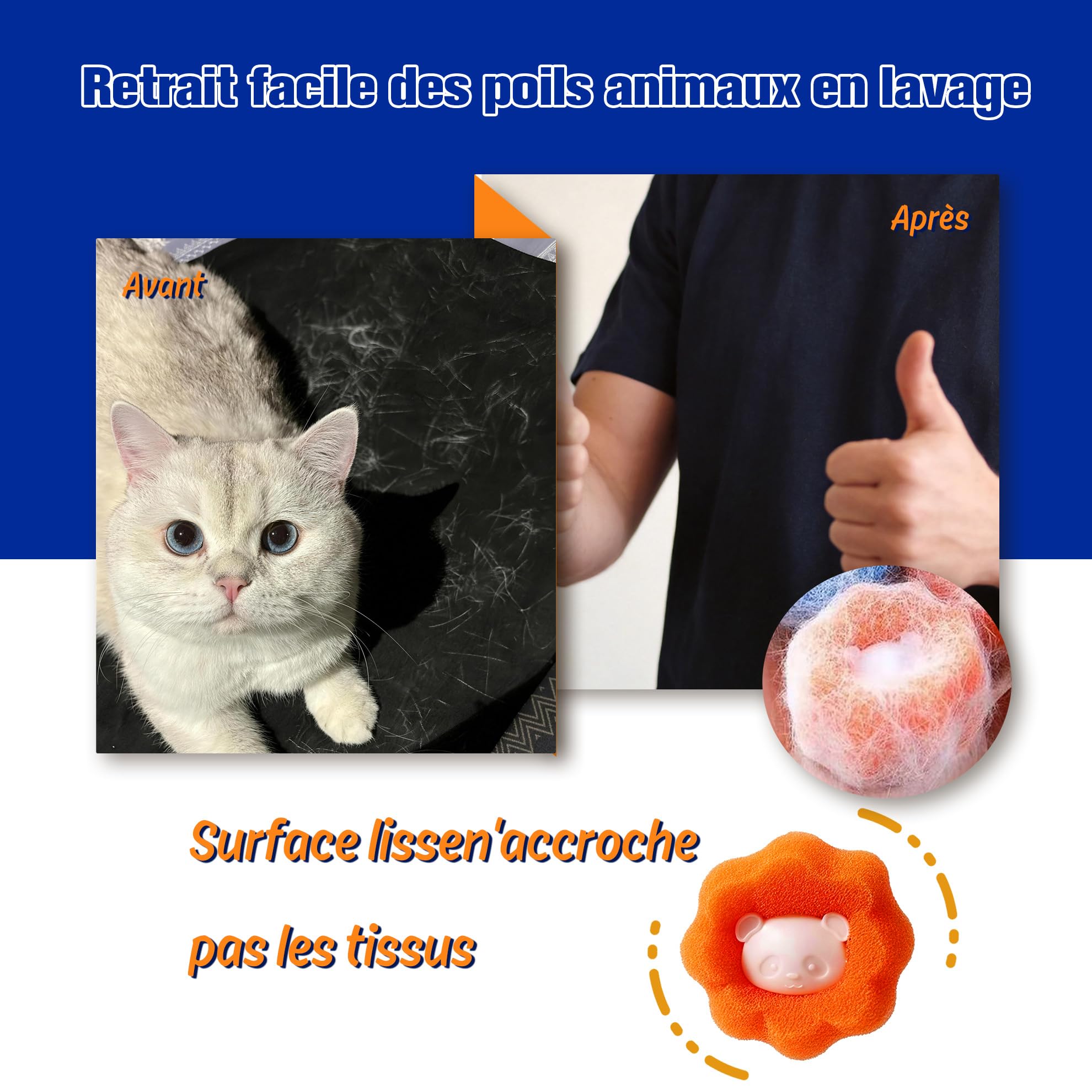 Attrape Poils Machine a Laver,8 Pièces Boule Anti Poils Machine a Laver,Boule Anti Poil Réutilisable,pour Propriétaires de Chiens et Chats Linge Quotidien