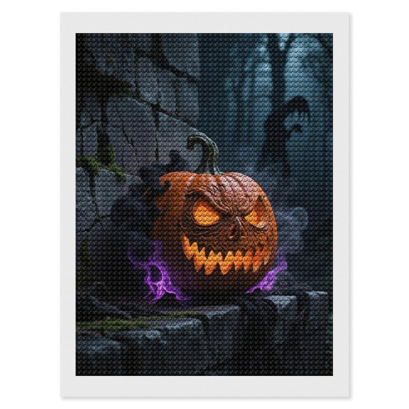 DWVTSLH Gothic Style Pumpkin Lantern Diamond Painting Kits for Adults, Personalized Diamond Photo Art Full Drill, DIY 5D Diamond Art Painting Kits for Beginners, Home Wall Decor 12"x16"