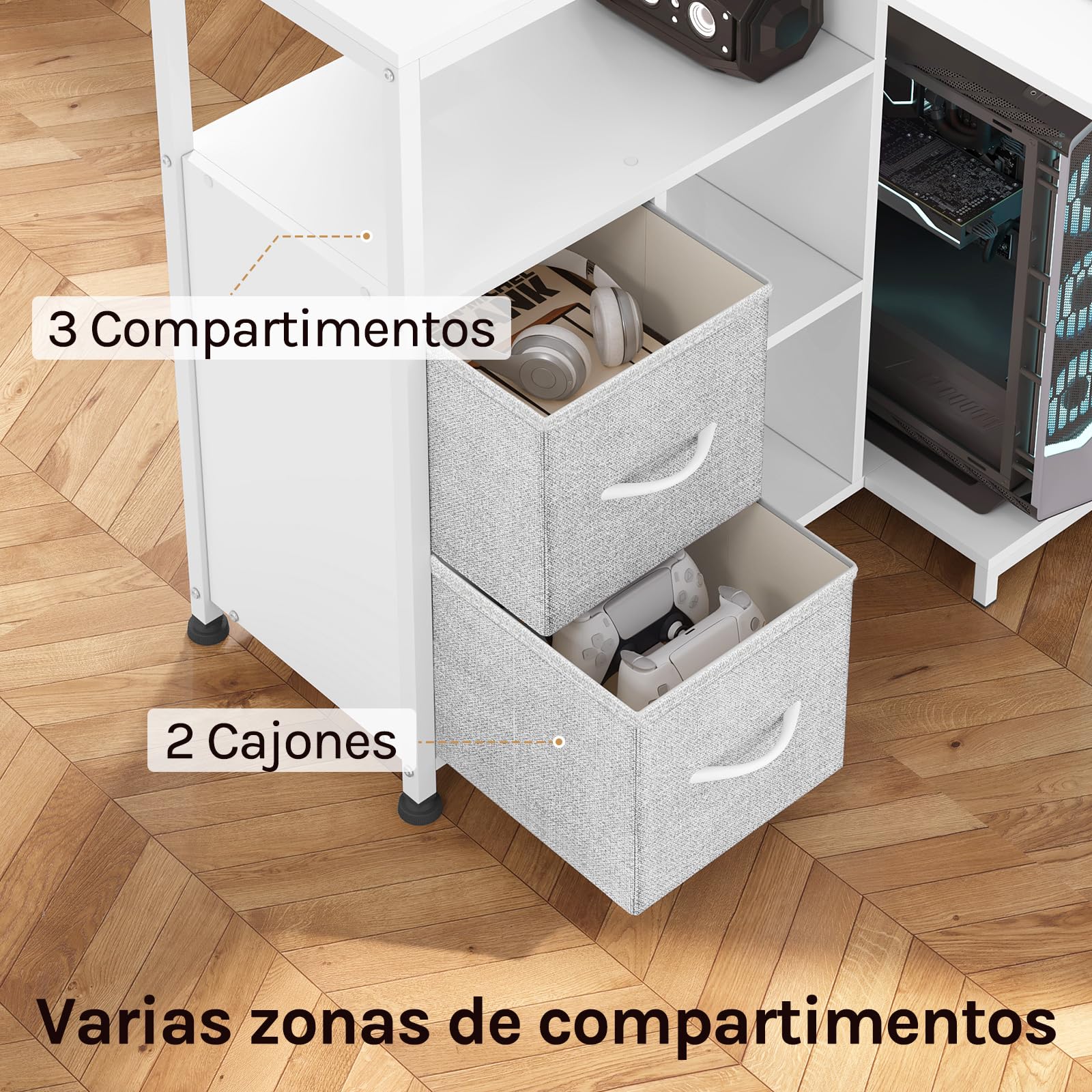 WOLTU Escritorio Esquinero en L con USB Dual, Blanco | 120x80 cm, Estantes Reversibles & Base Cargador