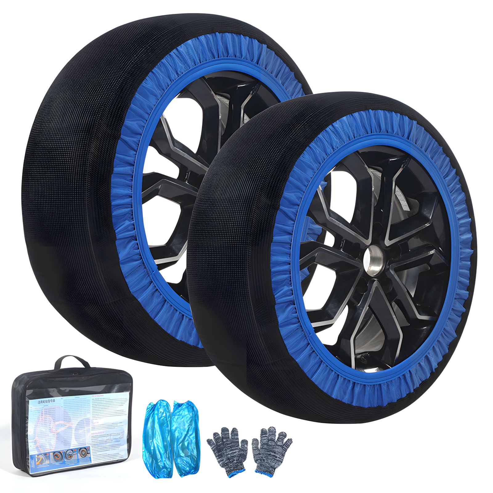 Lot de 2 paires de chaussettes à neige universelles pour pneus de voiture, SUV et camions - Solution antidérapante offrant une traction sûre - Chaînes à neige textiles
