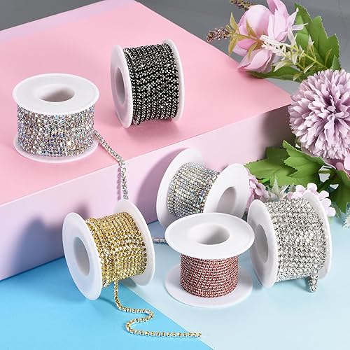 Miniatura 4 de uxcell 6 Roll 33 Yards 3MM Crystal Rhinestone Close Chain Trim, Sew on Crystal Rhinestone Chain Trim for Sewing Crafts Wedding Party DIY Decoration,