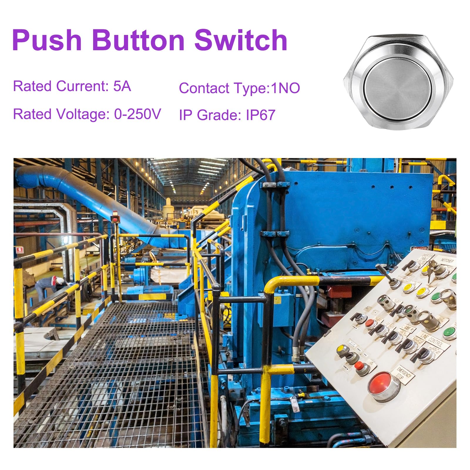 DMiotech 2 Pcs 16mm / 5/8" Stainless steel Latching Push Button Switch 1NO1NC 5A 0-250V Silver Button with Welding Foot for Car Boat Systems Custom Setups - Image 3
