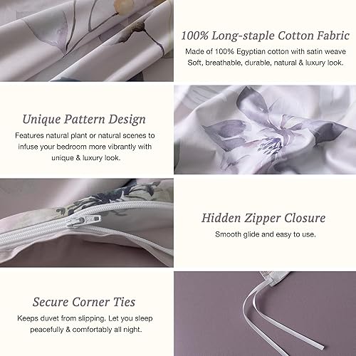 Miniatura 5 de MILDLY Juego de funda de edredón 100% algodón de fibra larga, funda de edredón estampada con patrón de 3 piezas, ultra suave y transpirable