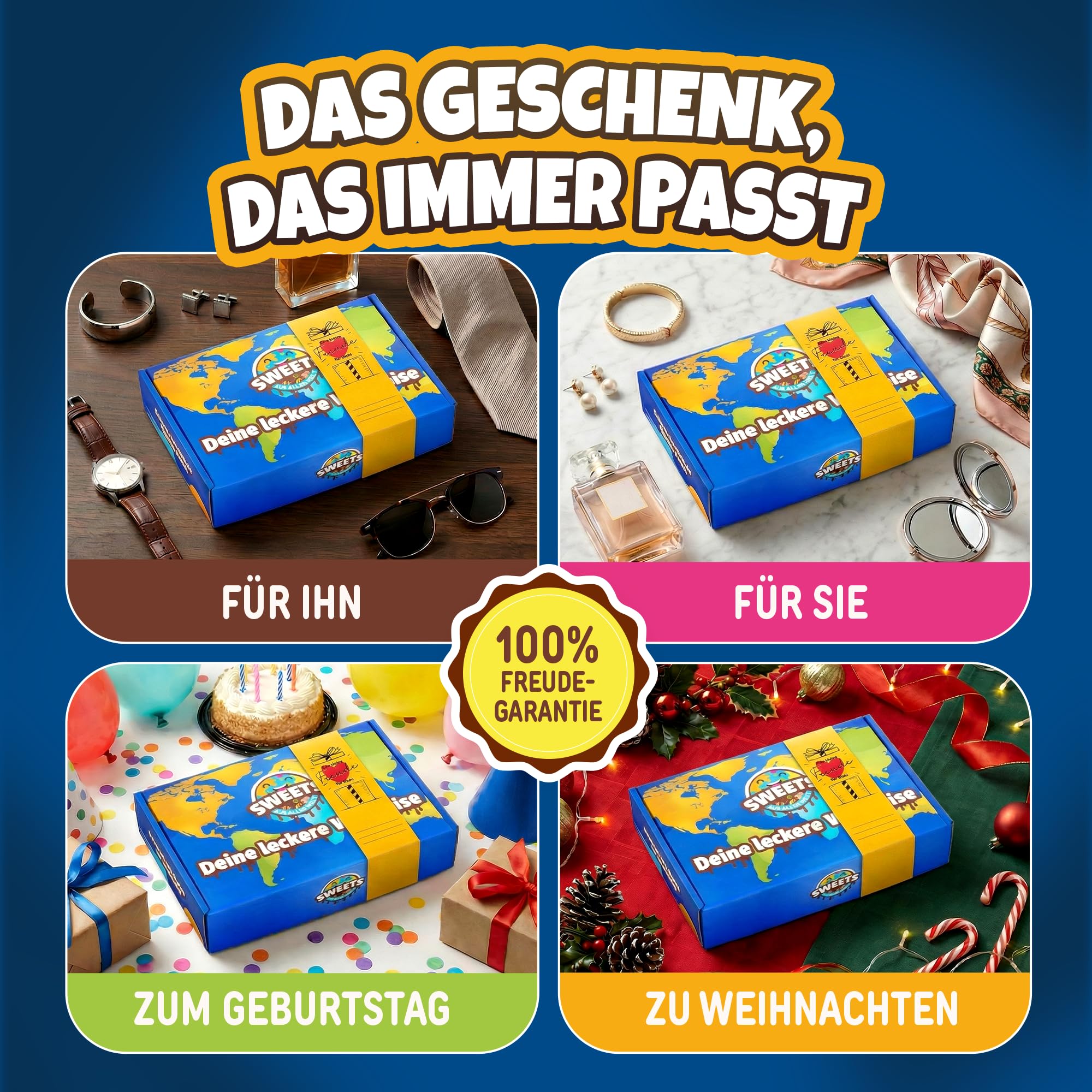 Süßigkeiten aus aller Welt Box mit Amerikanische Süßigkeiten & mehr - Geschenk für Männer, Frauen & Kinder - USA Süssigkeiten Candy Box - Geschenkidee