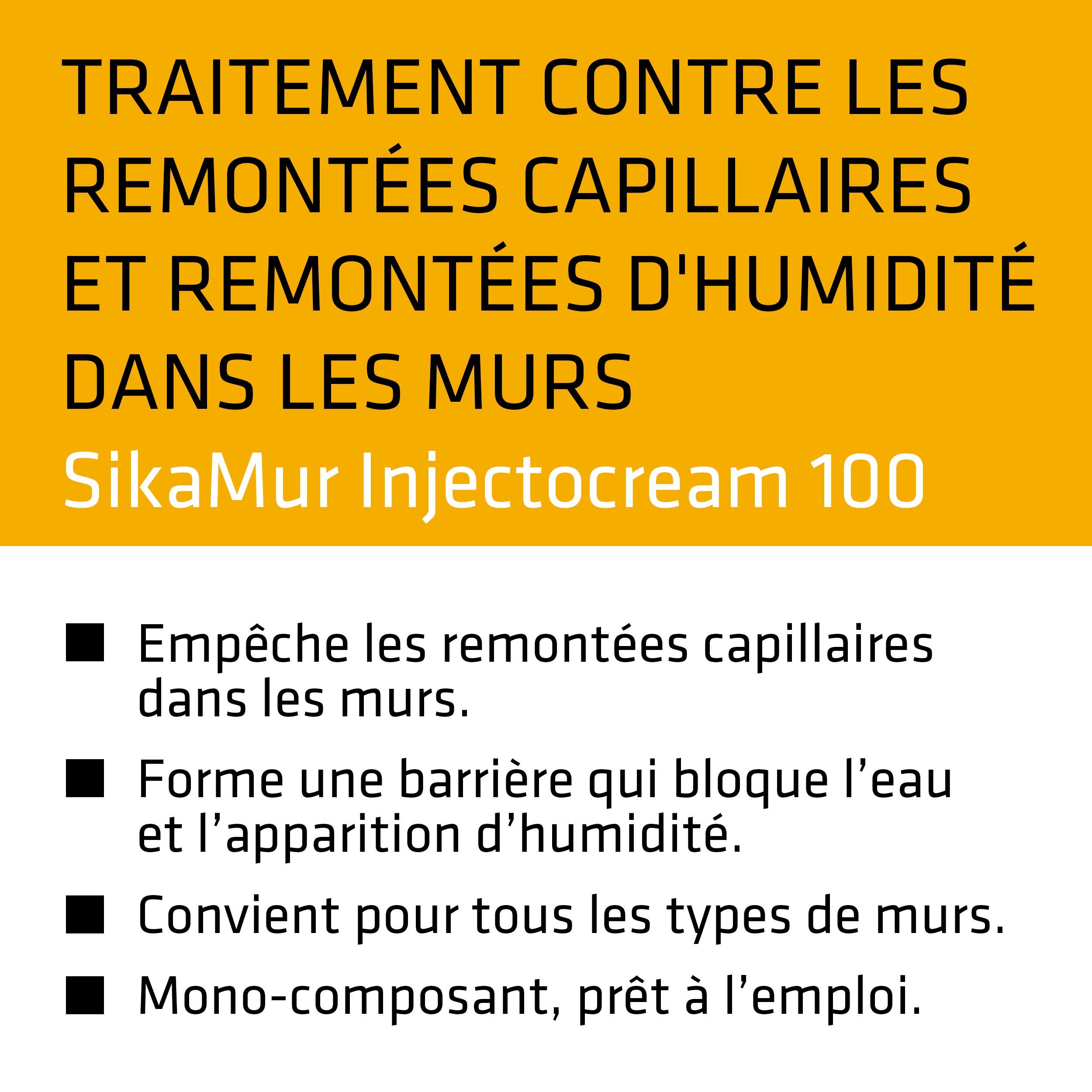 Sika - SikaMur InjectoCream 100, Traitement contre les remontées capillaires/remontées d'humidité, Blanc & Brennenstuhl Détecteur d’humidité pour divers matériaux, anthracite & jaune, Quantité : 1