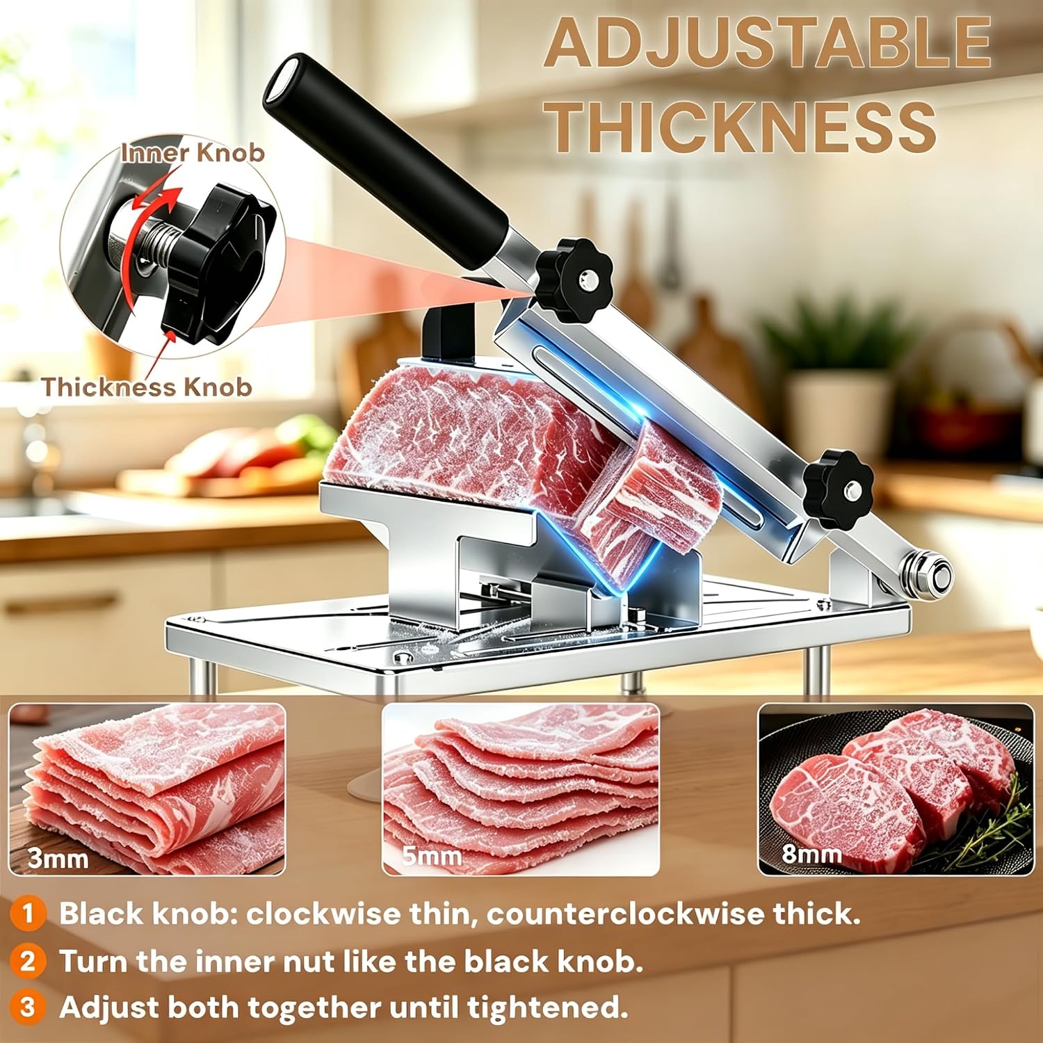 Manual Frozen Meat Slicer Bwhhoxi Upgraded Stainless Steel Compact for Home image 4