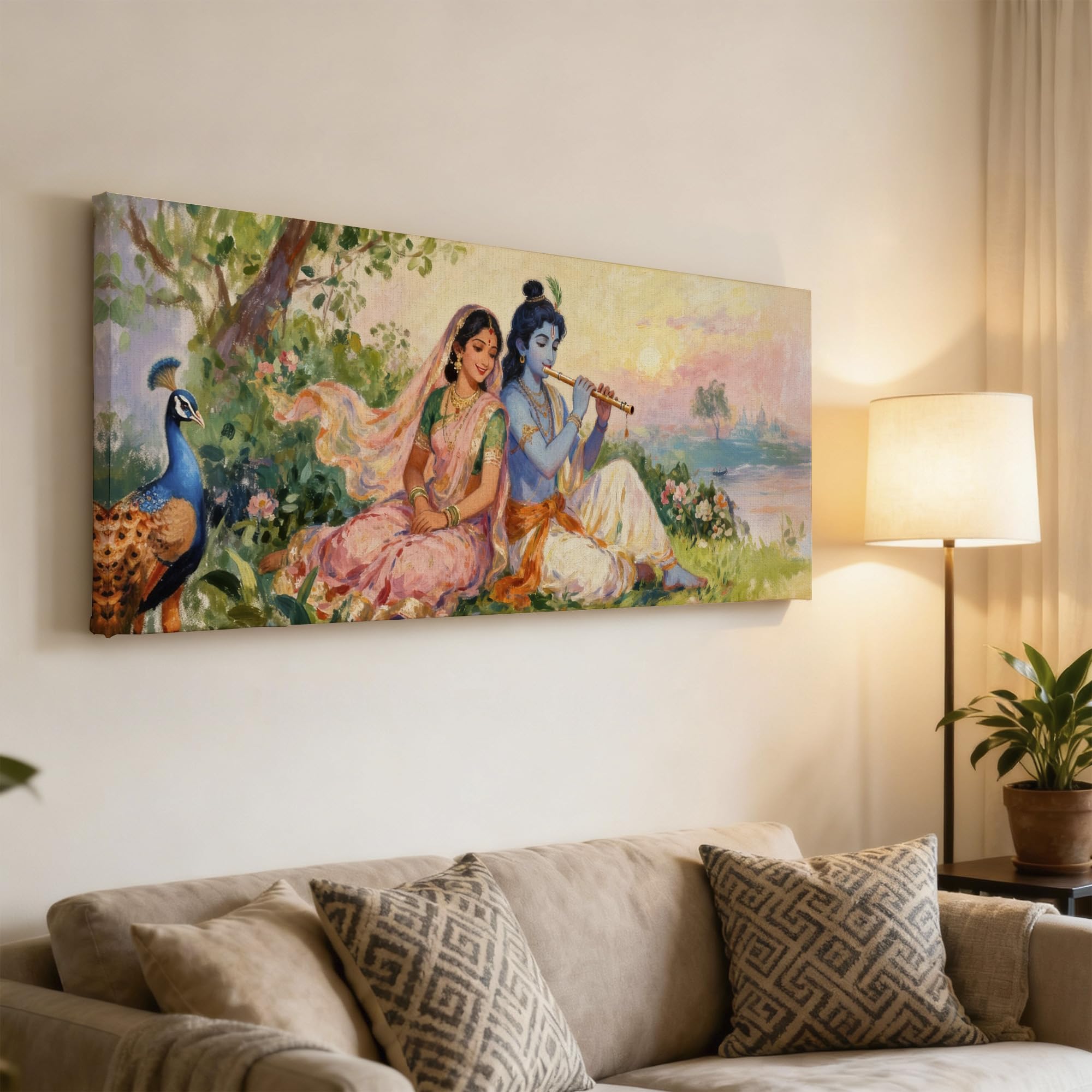 SoulAbiti Divine Radha Krishna Unframed 36x14 inches Rolled Canvas Wall Expressionism Art UV Print Painting for Living Room, Bedroom & Office Decor Premium Gloss Vivid Fade-Resistant Print 2