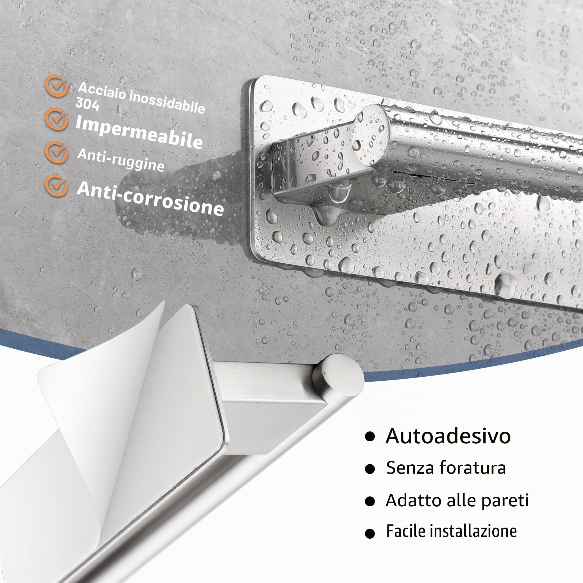 Porta Asciugamani Bagno Adesivo,Porta Salviette in Acciaio Inossidabile 304 Portasciugamani per Bagno e Cucina 28CM,Argento