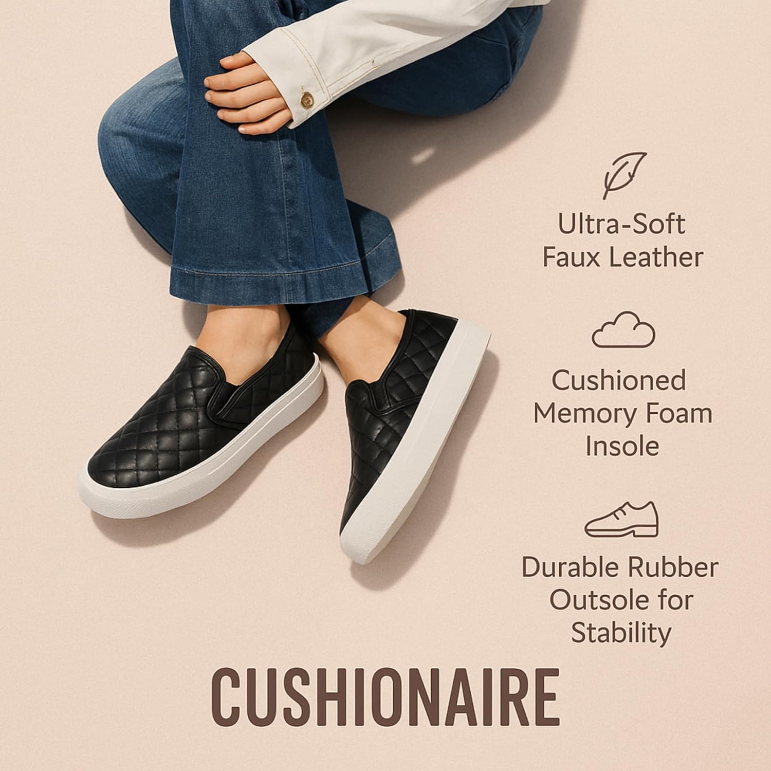 CUSHIONAIRE Faze Women’s Quilted Slip-On Sneaker – Faux Leather Casual Shoe with Memory Foam Insole & Rubber Outsole - Image 4