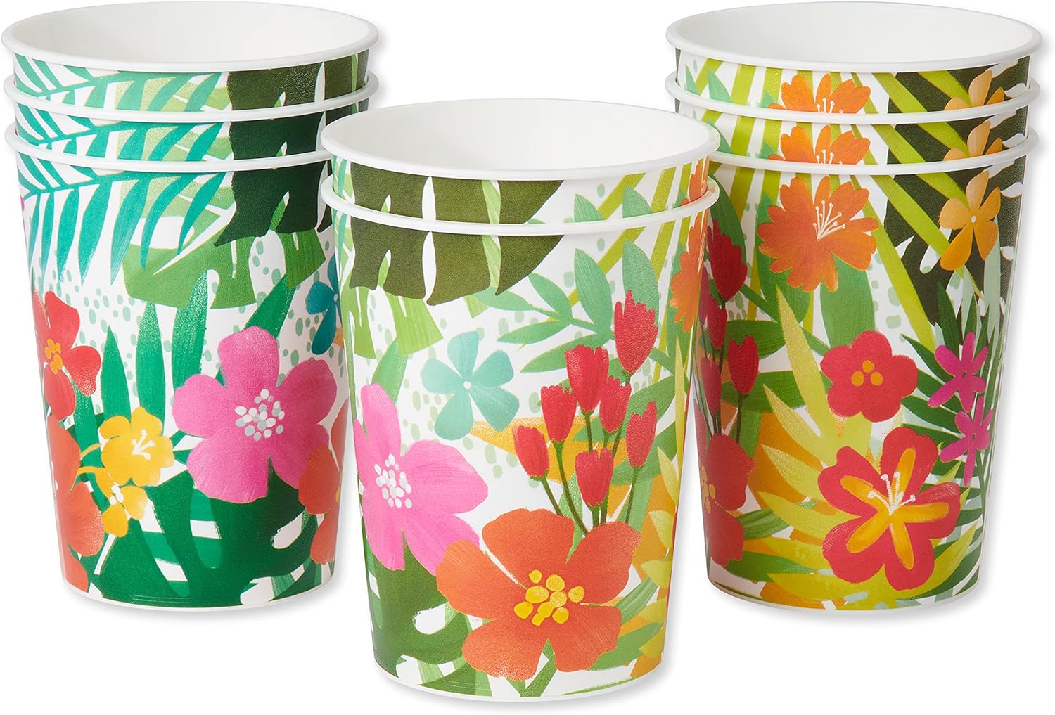 American Greetings Tropical Luau Party Supplies for BBQs and All Summer Parties, Reusable Party Cups (16 oz, 8-Count)