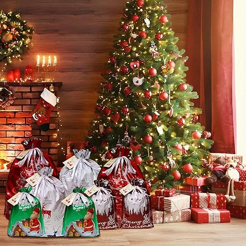 Miniatura 8 de Bolsas de regalo de Navidad de varios tamaños, 20 bolsas de Navidad con cordón para regalos, bolsas de regalo de Navidad a granel, bolsas de