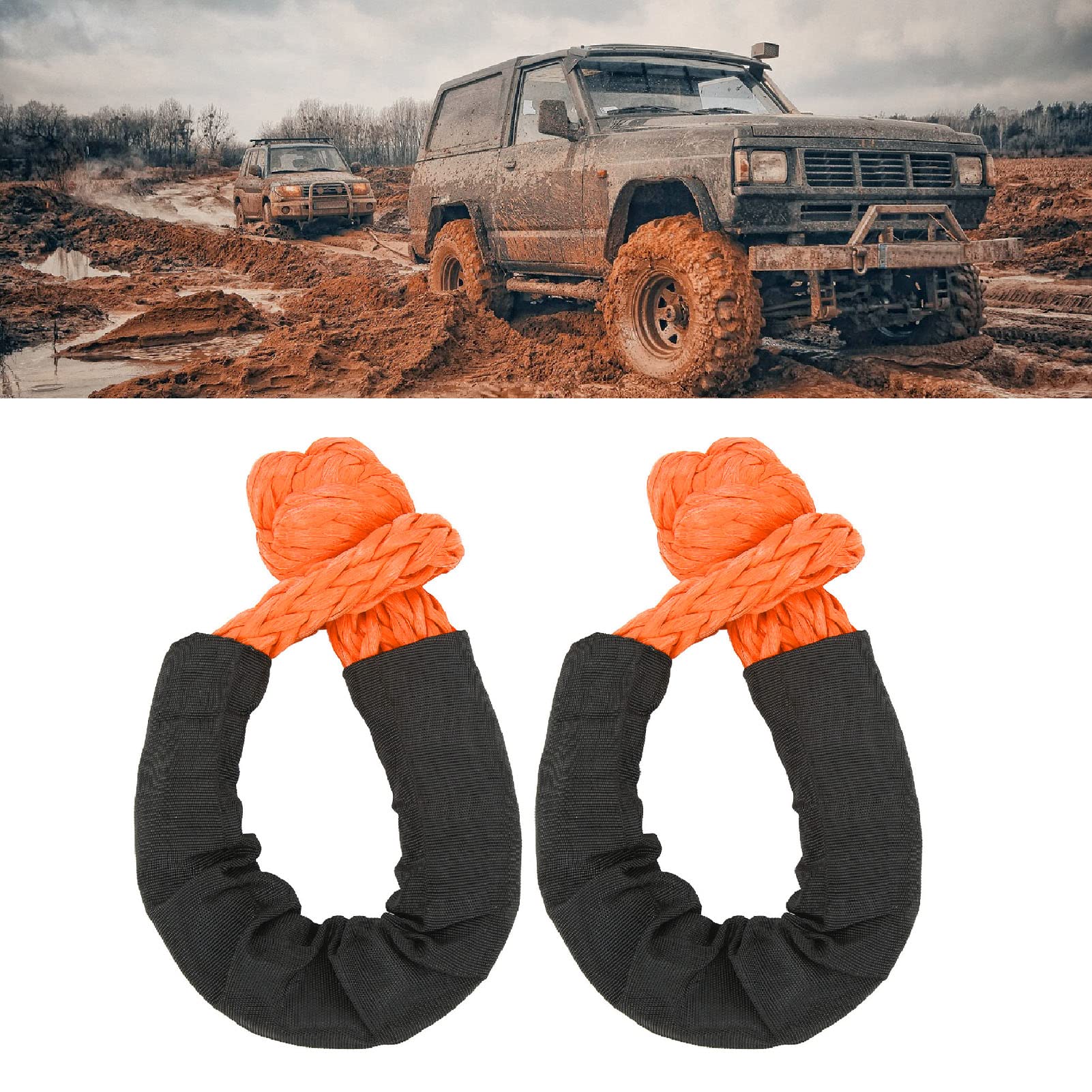 Bediffer 2 Pièces Manille Souple de Récupération 35 Tonnes Résistance à la Rupture Manille de Corde Légère pour Camion Gros SUV Véhicule Tout-Terrain(Orange), Entretien Automobile,Corde de remorquage