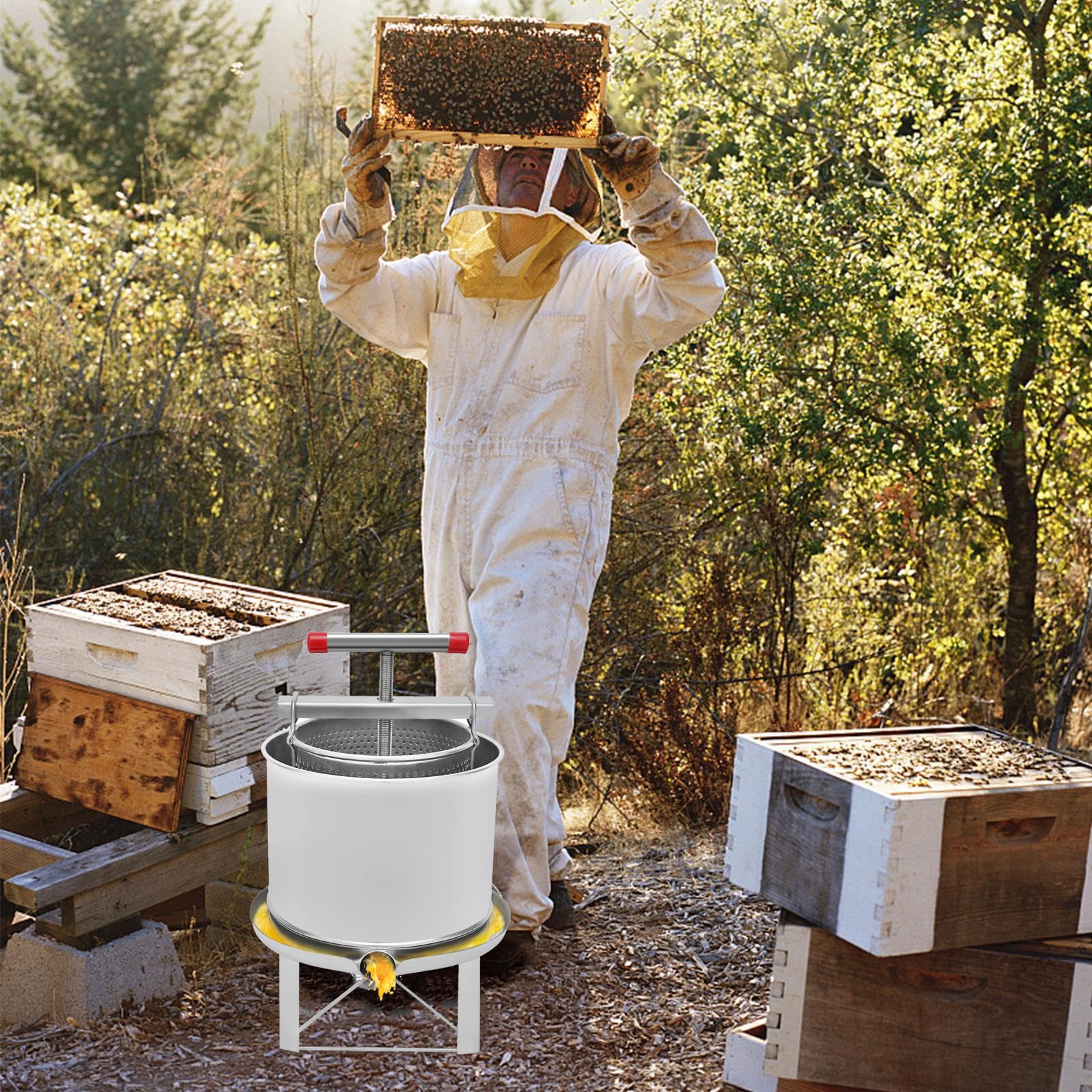 Esta máquina extractora de Miel Manual, máquina Multifuncional para prensar Vino de Frutas, Extractor de Cera de Abejas, Acero Inoxidable (B)