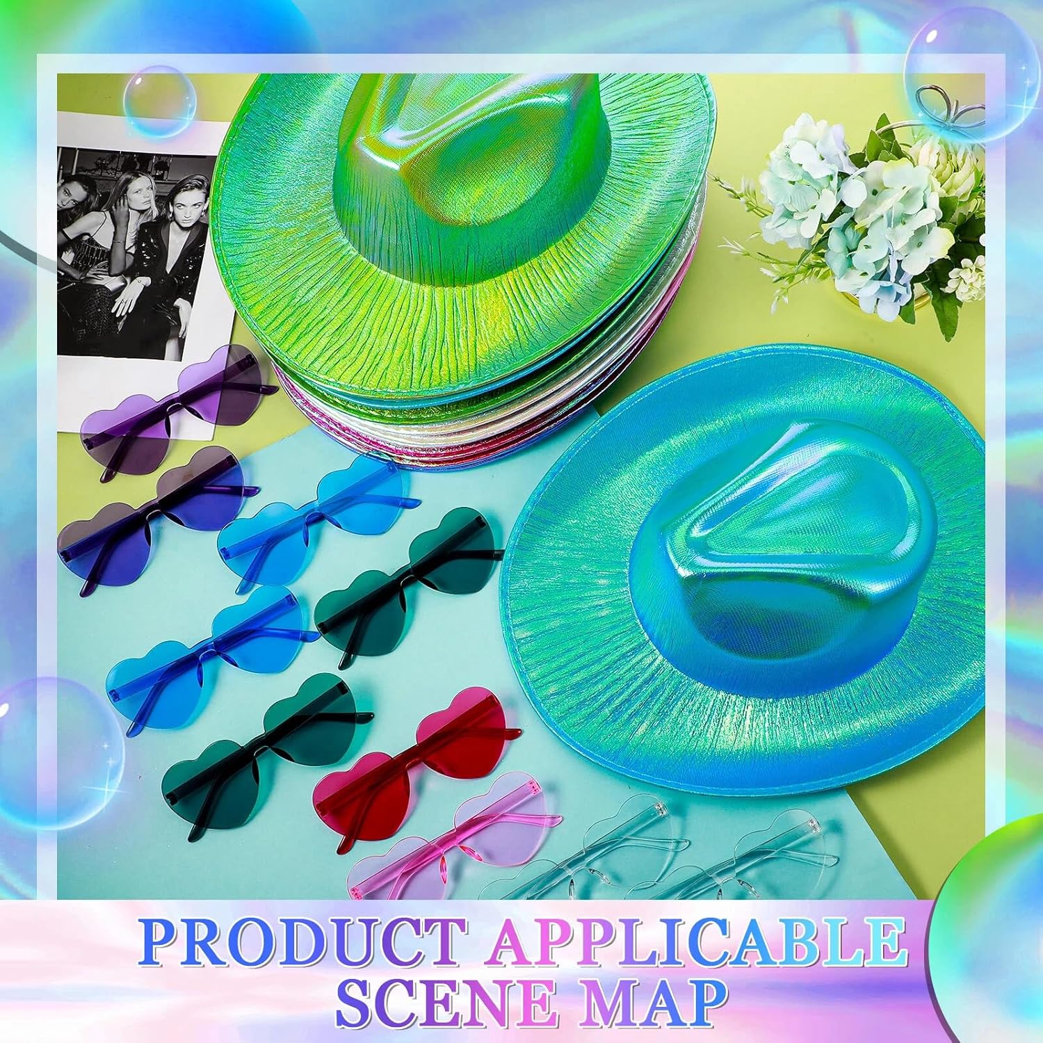 Haysandy 24 Pcs Sparkly Party Hats with Rimless Heart Sunglasses Fun Colorful Party Hats Goggles for Women Men - Image 4