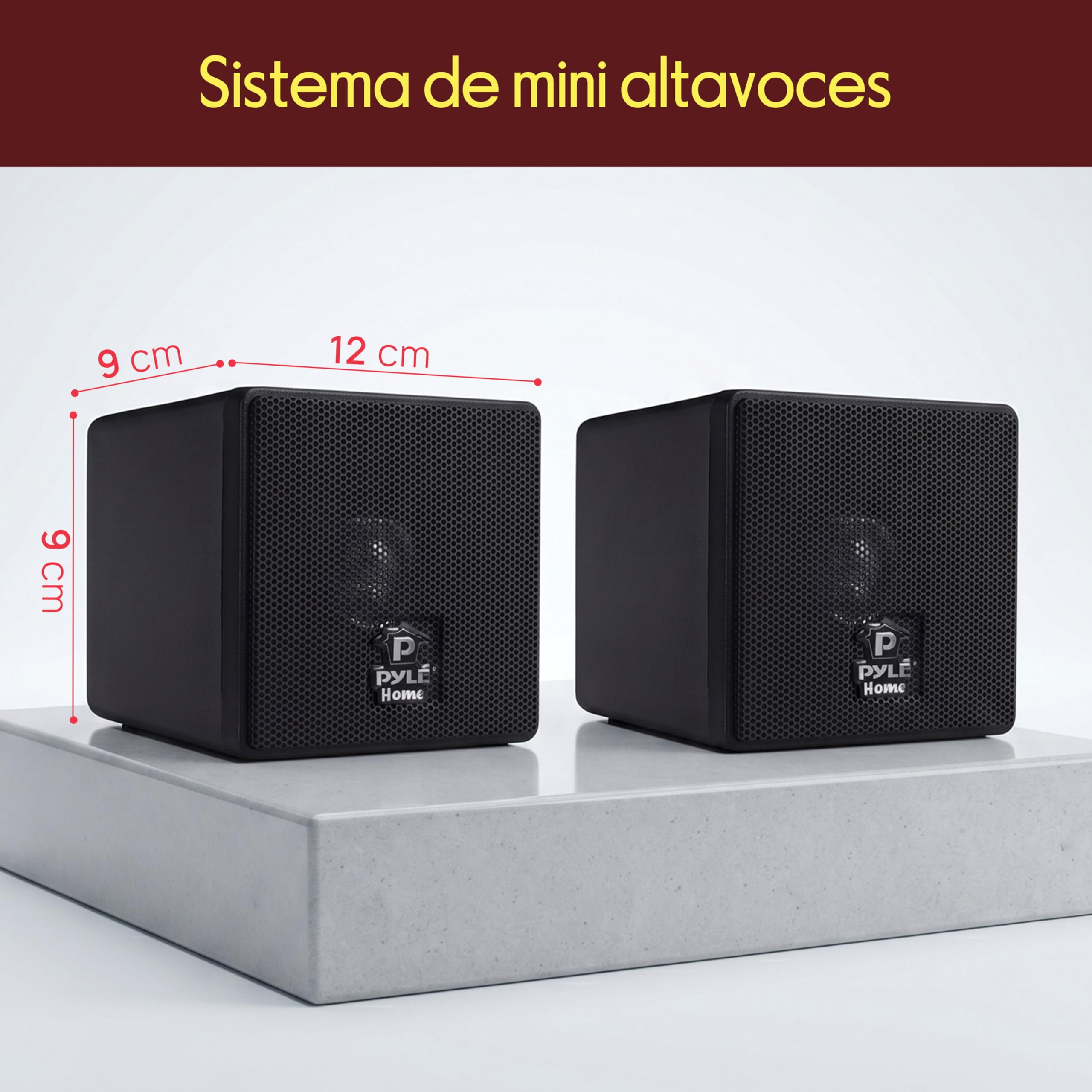 Pyle Altavoces satelite, Mini Cube, Estanteria, Pequeños, Pasivos, Estereo, Cine en casa