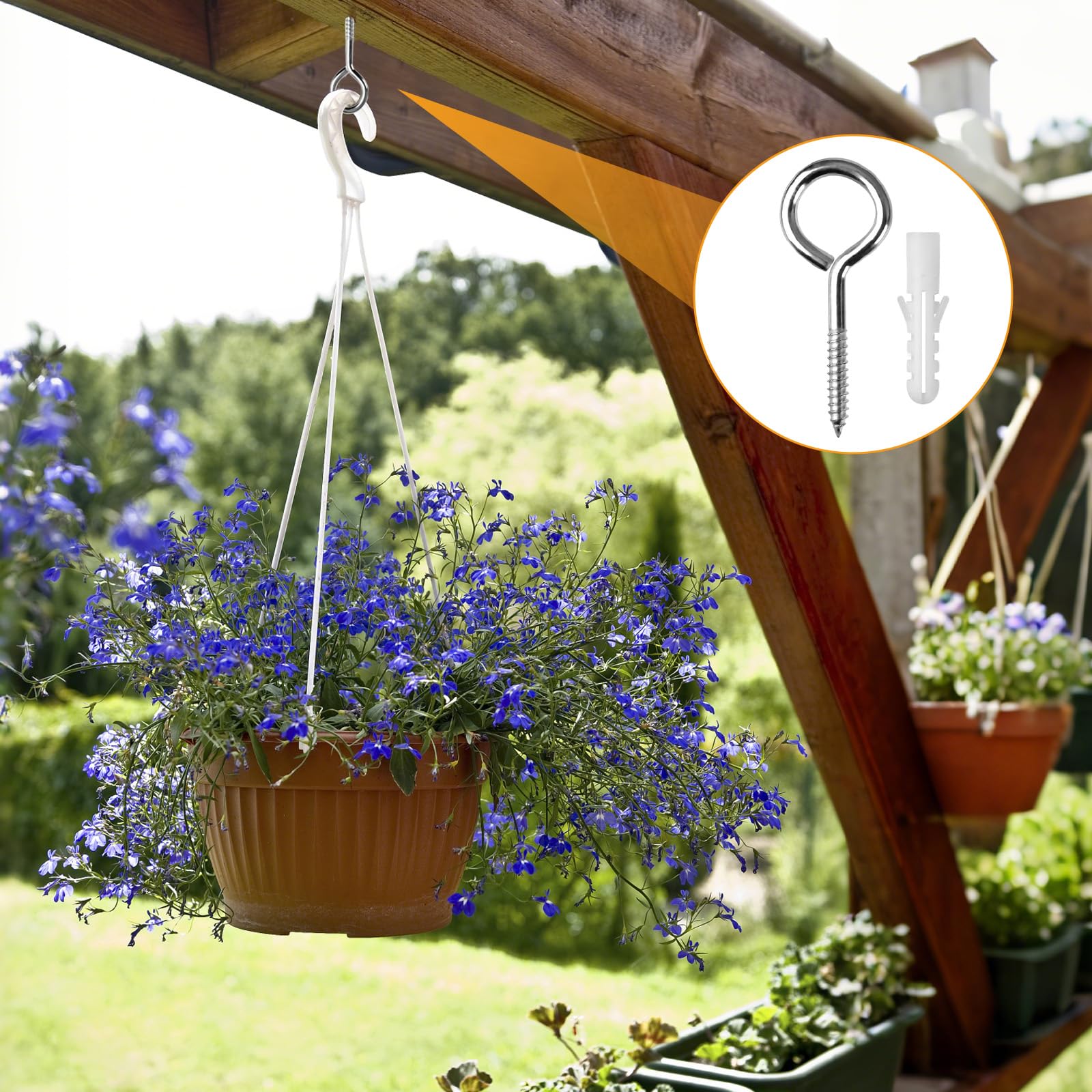 Lot de 12 crochets à œillet à vis pour jardin : vis à œillets M5 x 25 x 65 en acier inoxydable – Capacité de charge de 35 kg – Crochets à œillets robustes pour intérieur et extérieur pour suspendre