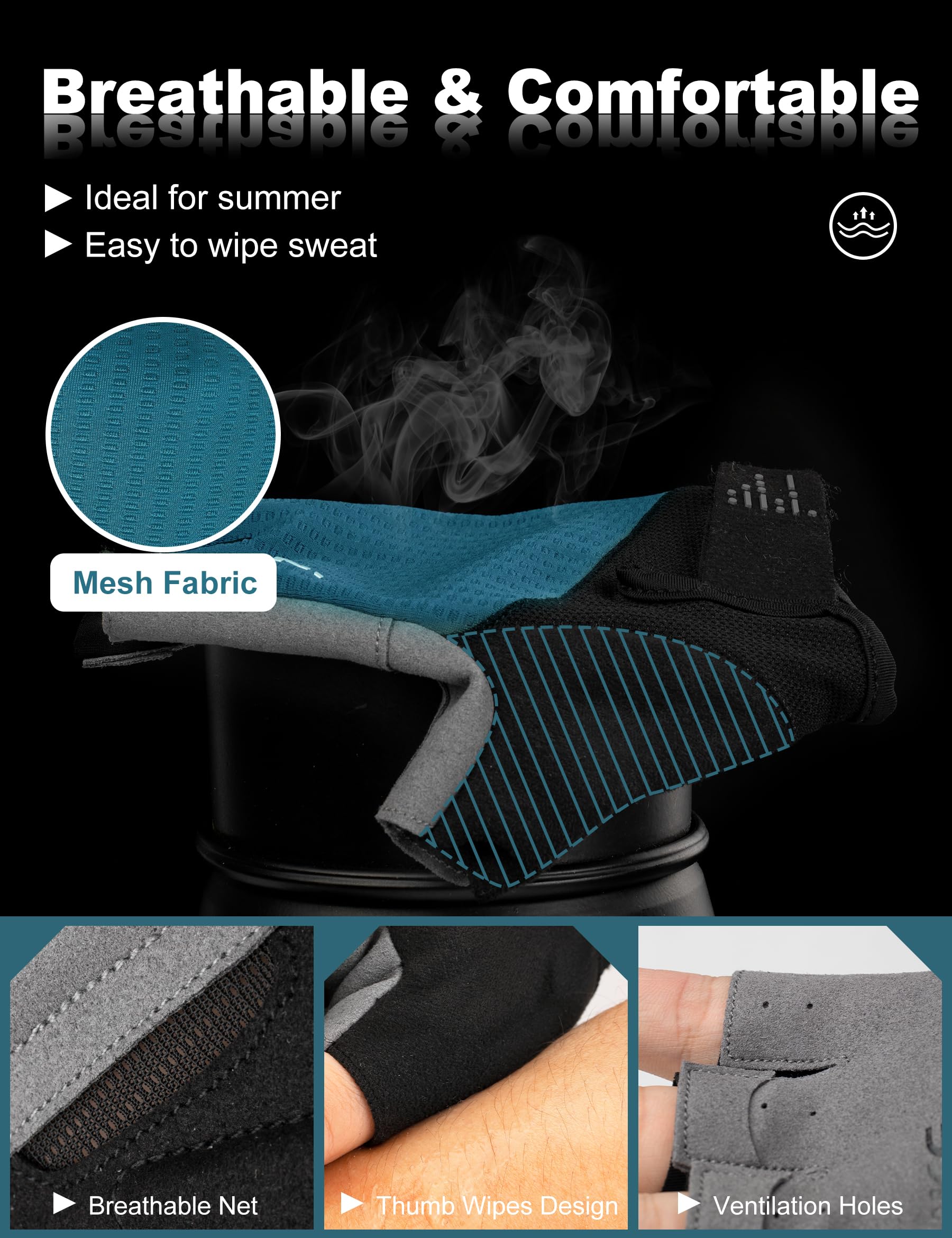INBIKE Guantes de Ciclismo de los Hombres de Medio Dedo a Prueba de Golpes de Verano elástico Transpirable Reflectante IHC215