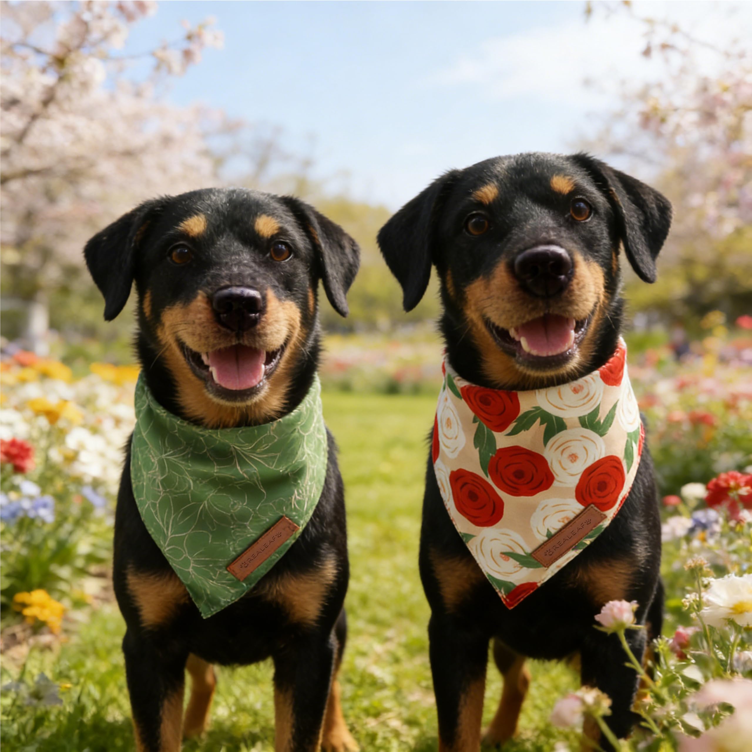 Realeaf Spring Hundehalstücher mit Blumenmuster, für Jungen und Mädchen, hochwertiger, strapazierfähiger Stoff, saisonales Bandana für Hunde, Größe XL, 2 Stück