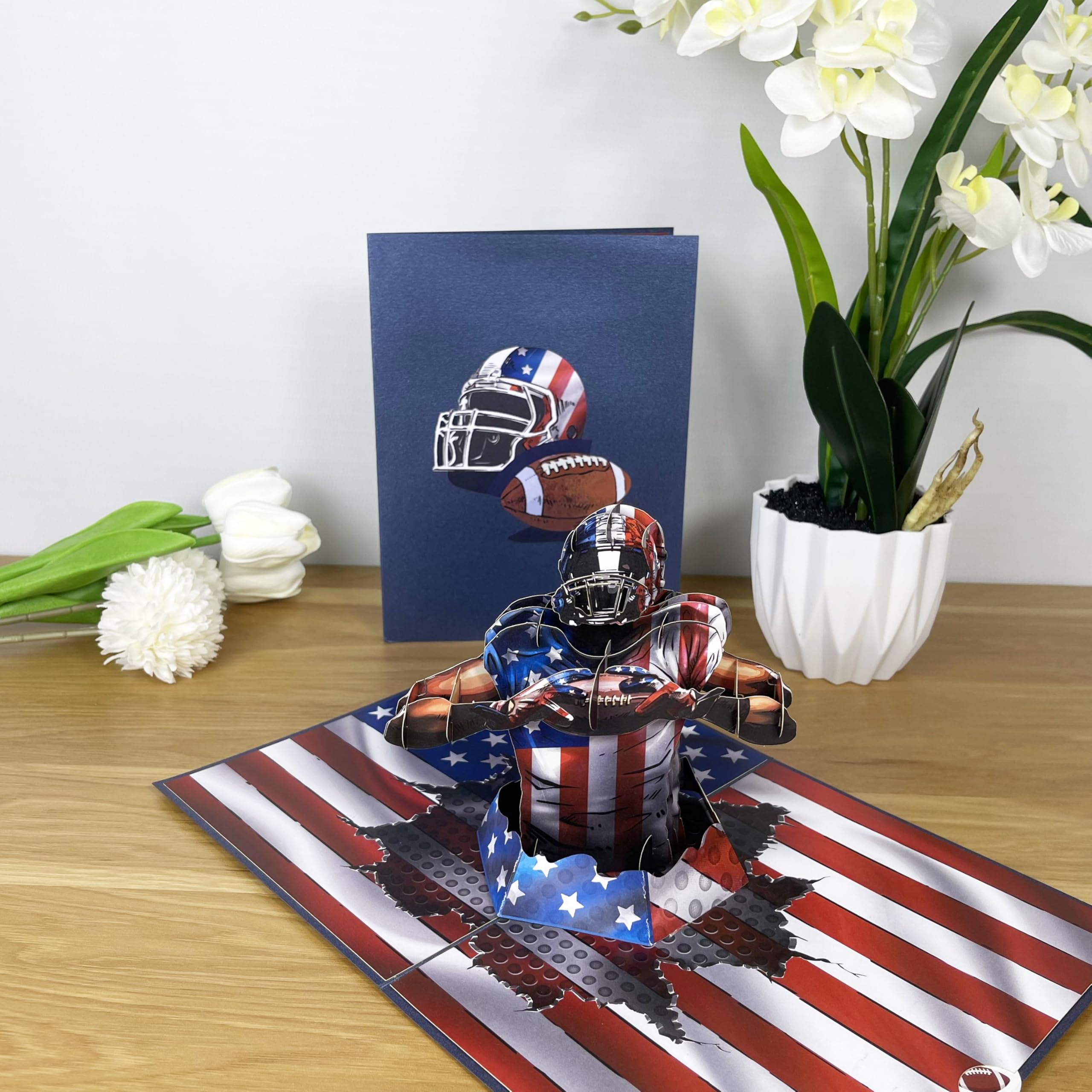 3D-Popup-Karte des American Football Spielers, Papierkunst & Handwerk, Grußkarte, Geburtstag, Jahrestag, Weihnachten, Vatertagskarte, handgefertigtes Geschenk für Ihn, Männer, Vater, Sohn,