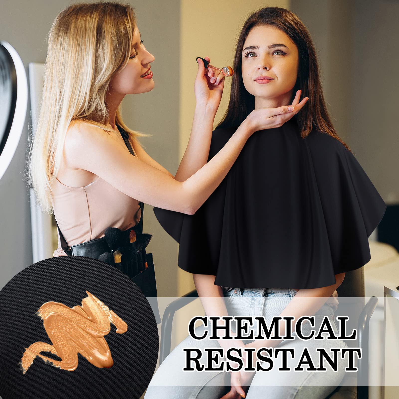 Wesiti Kurzer Make-up-Umhang für Damen und Herren, schwarz, wasserdicht, Nylon, Haarschneideumhang, Salon-Haarschürze, Bart, Shorty-Kittel für Kunden, leicht, kurzes Make-up-Lätzchen für