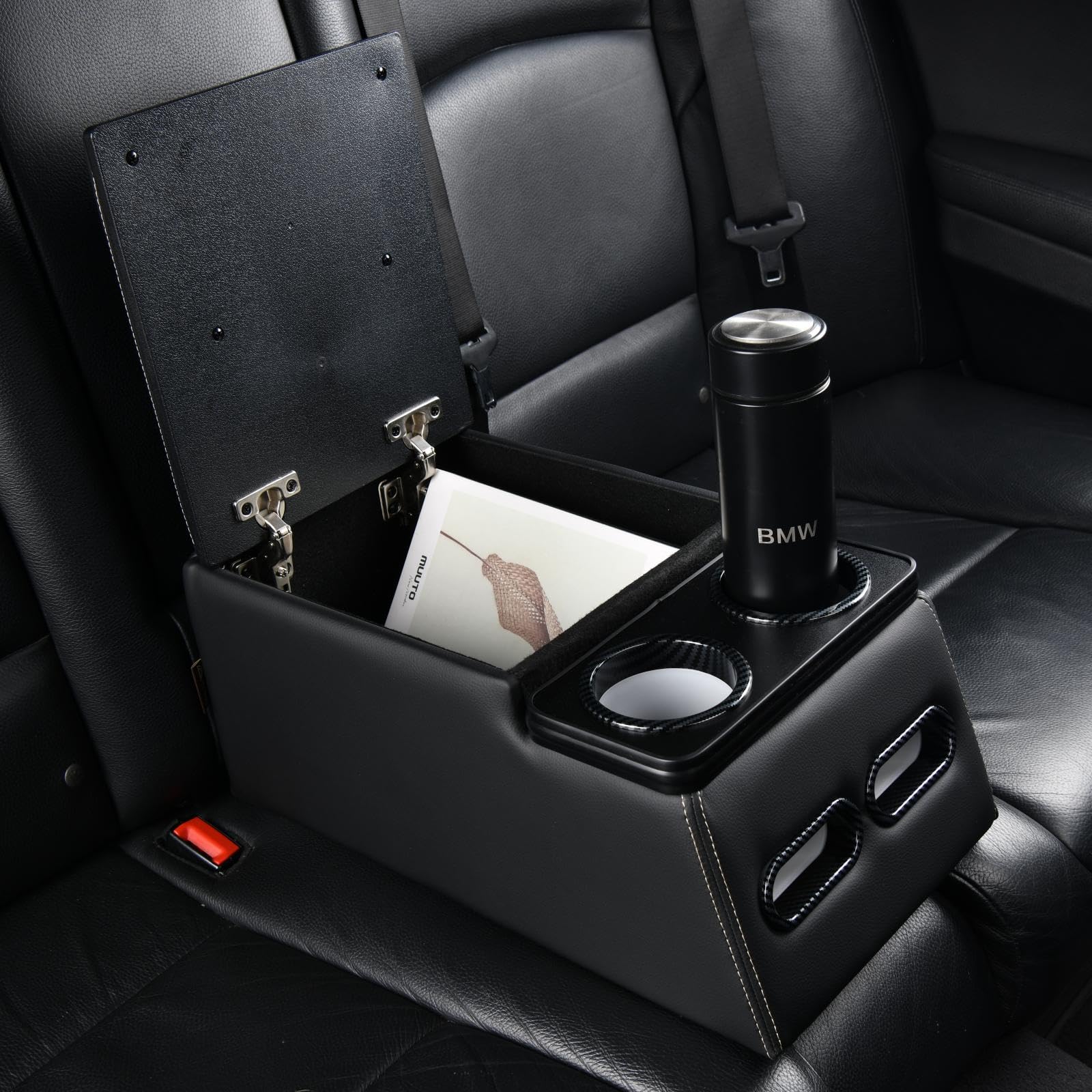 Coverado Consola Central para automóvil, Consolas universales para Asiento Trasero, Organizador de Asiento de camión y Almacenamiento, Organizador de Asiento Trasero con portavasos, Caja de