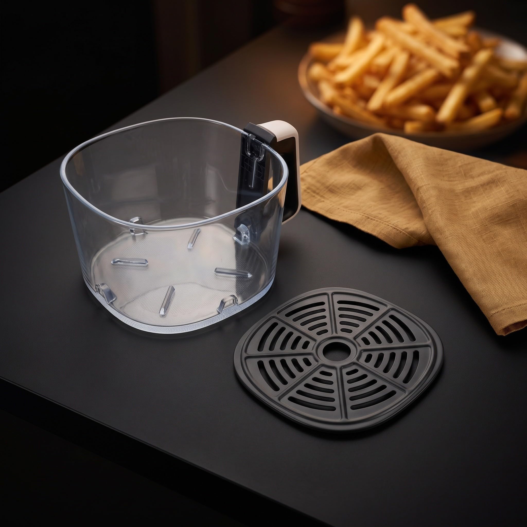 Cesta de Vidrio para freidora de Aire con asa, Cuadrada de 3 litros, | Bandeja interior de vidrio extraíble para freidora de aire, 25 x 20 x 20 cm, a prueba de explosiones, antiadherente y fácil