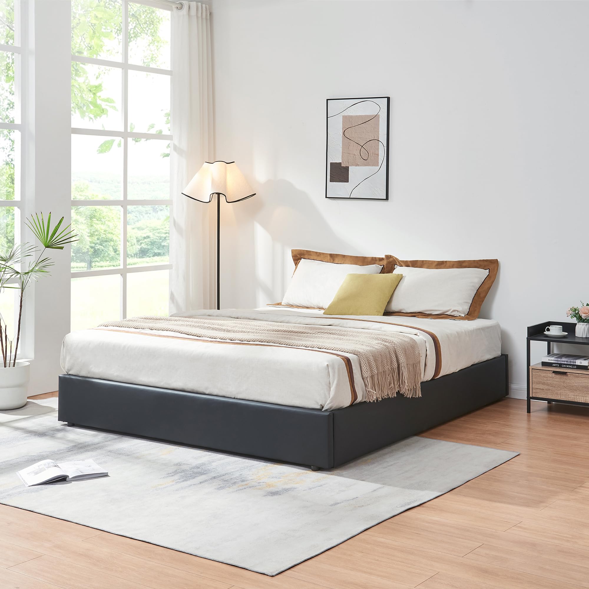 en.casa Polsterbett 180x200 cm NOLA – mit Bettkasten, Lattenrost und Kunstlederbezug