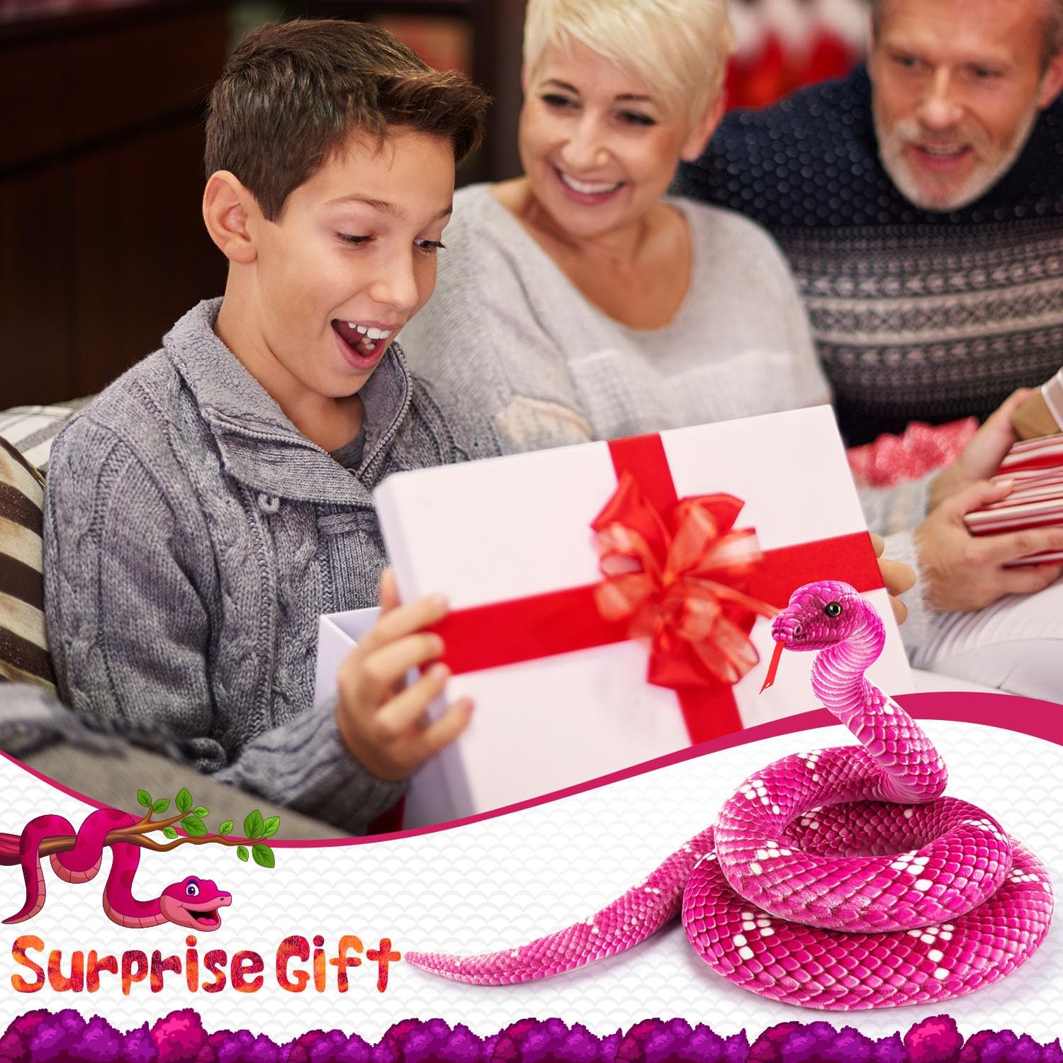 Snake Plush, Stuffed Snake Animal, 71 in Large Toy Snakes for Kids, Lifelike Giant Stuffed Animals for Birthday Present Party Prank Prop (Pink) - Image 7