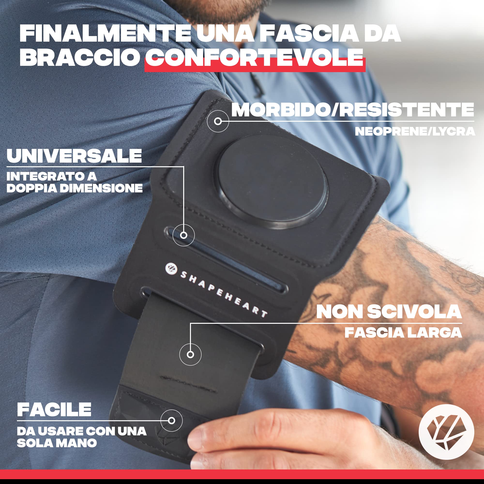 SHAPEHEART Innovazione francese, Fascia da braccio magnetica , Supporto cellulare Impermeabile con tasca magnetica