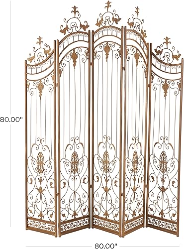 Miniatura 6 de Deco 79 Pantalla divisora de habitación abstracta de metal con diseño de acanto en relieve 80 x 1 x 80 pulgadas bronce