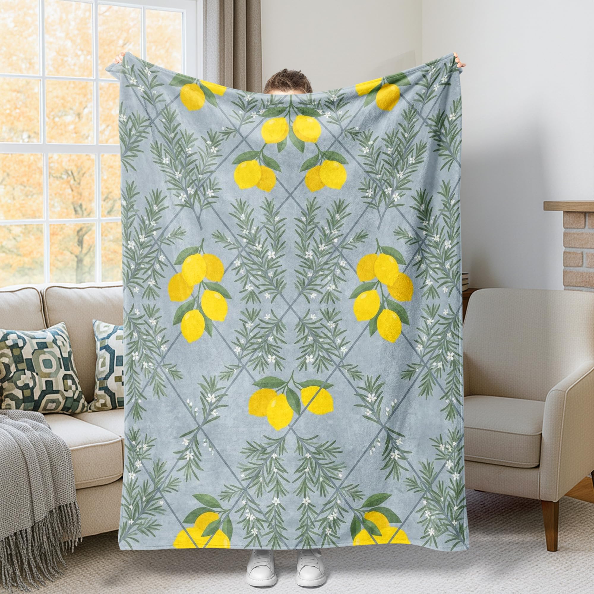 Couverture jaune citron lit et dortoir - Plaid peluche compact pour fauteuil et voiture